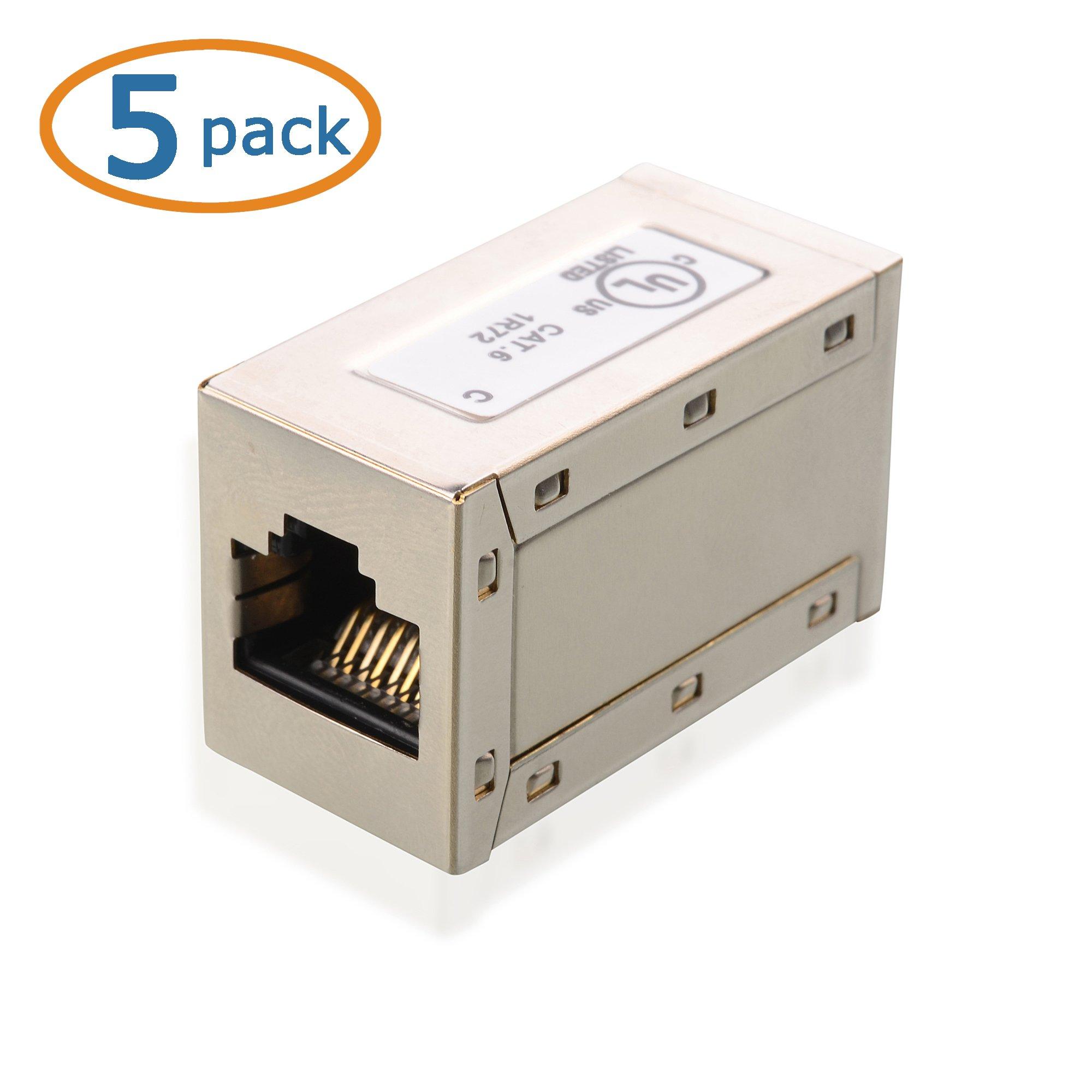 Cable Matters [UL Listed] Cable Matters 5-Pack 10Gbps Shielded Cat 6A Ethernet Coupler (Shielded Cat 6 Ethernet Coupler, RJ45 Coupler, Cat6 Coupler, Ethernet Extender Adapter), Compatible with Cat6, Cat5e
