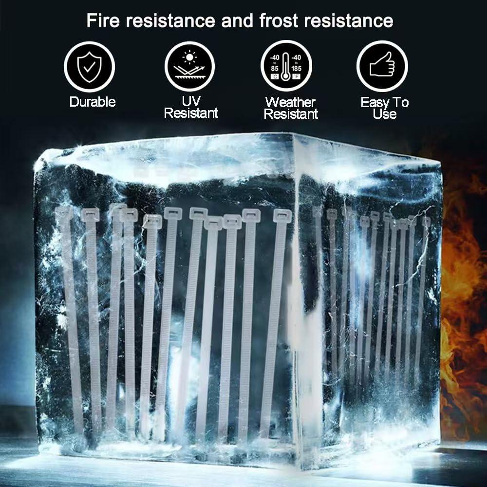 PLWCAMI White Zip Ties 8 Inch (1000 pack) Heavy Duty Self Locking clear Zipties Tensile Strength 40 Pound Clear Industrial 8\" Cable Ties Wraps for Home Office Garden Fence Garage indoor outdoor