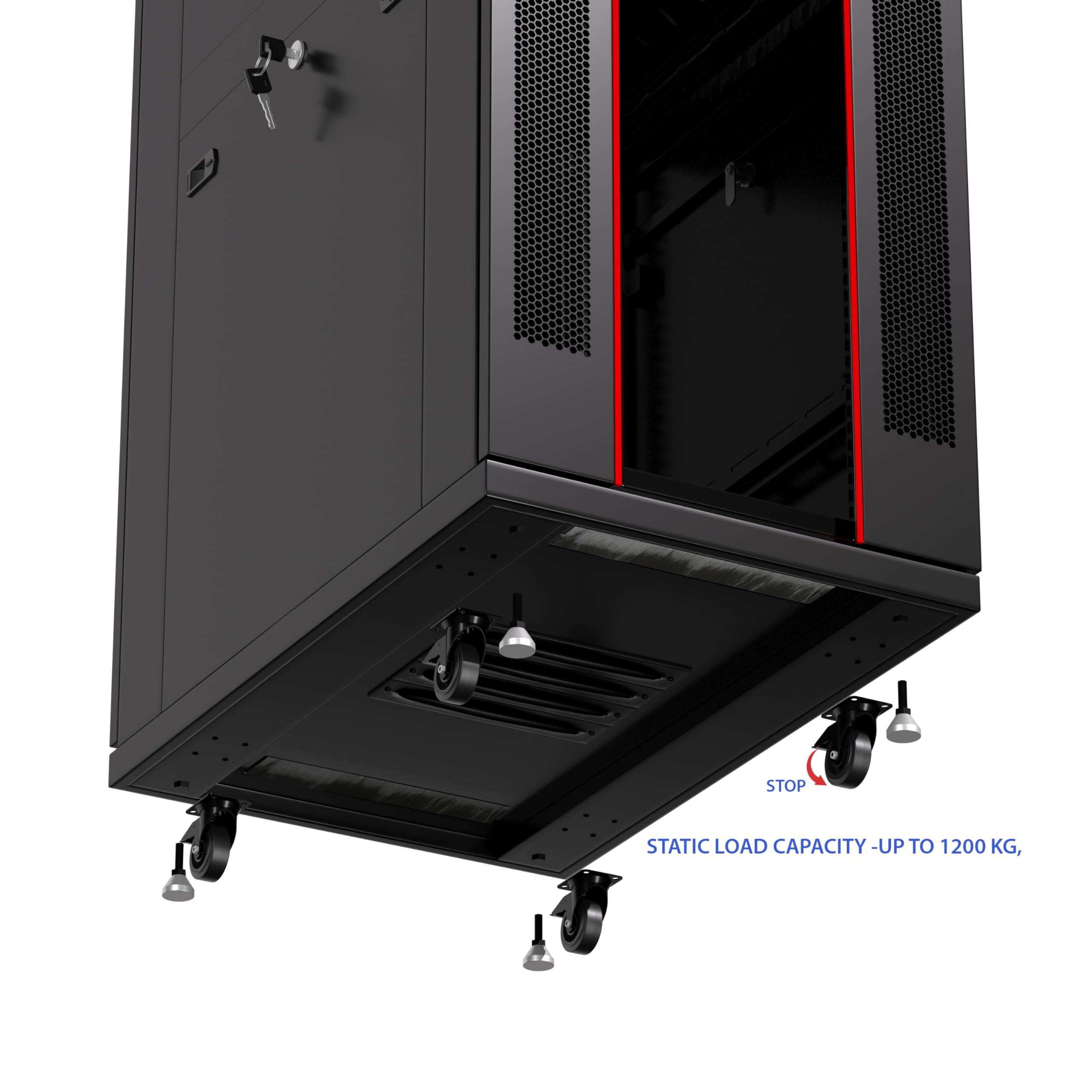 Sysracks Sysracks 22U Server Cabinet 39-inch deep Server Rack Locking Network Cabinet with Thermocontroller, LCD-Screen, 4 Fans, Power Strip, Shelf, Wheels, Dust-Tight Cable Entries and Other Accessories