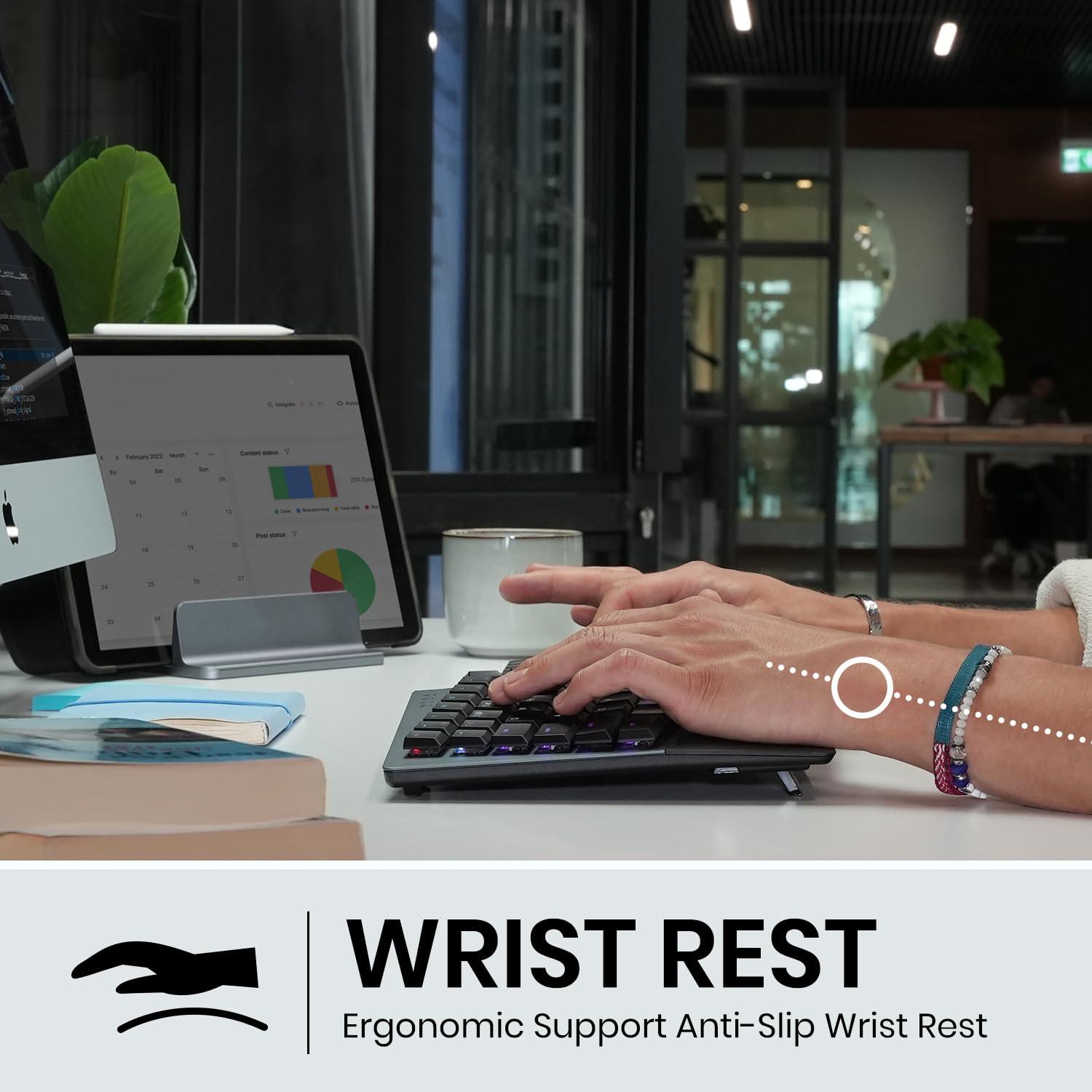 Perixx Perixx PERIBOARD-835BL Wireless Ergonomic Mechanical Keyboard - RGB Backlit - Low-Profile Blue Clicky Switches - Multi-Device Connection - Compatible with Windows and Mac OS X - US English