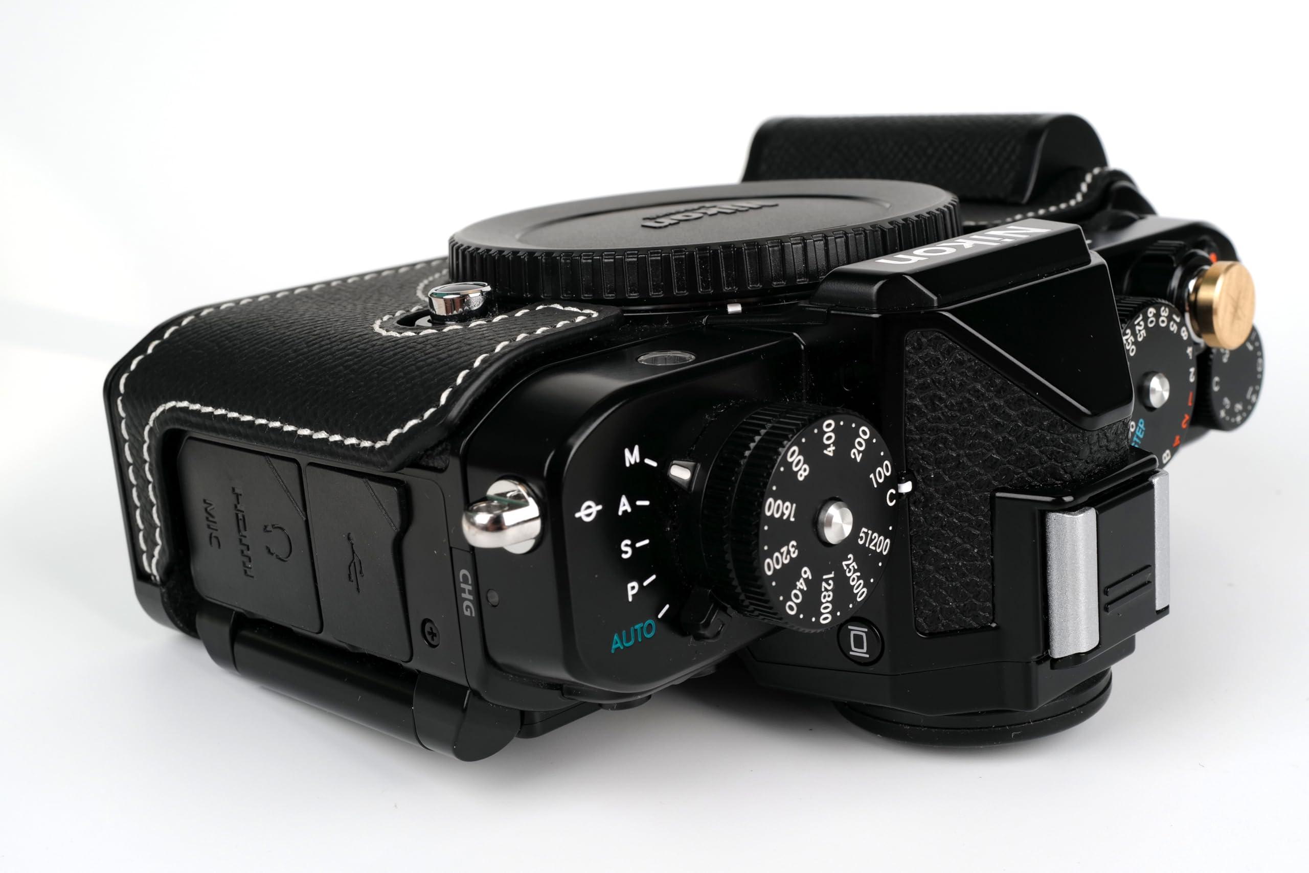 Uchandmade Uchandmade Handmade Genuine Leather Camera Half Case for Nikon ZF/Nikon ZF Camera Case/Nikon ZF Case - Top Layer Cowhide Body + Metal Base Plate + Hand Shank Design (Black)