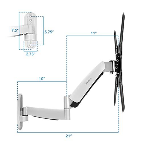 Mount-It! Mount-It! Height Adjustable TV Wall Mount Bracket with Counterbalance Gas Spring Arm - Full Motion Articulating Design Fits Flat Screens Displays Up to VESA 400x400 mm and 44 Lbs - Silver