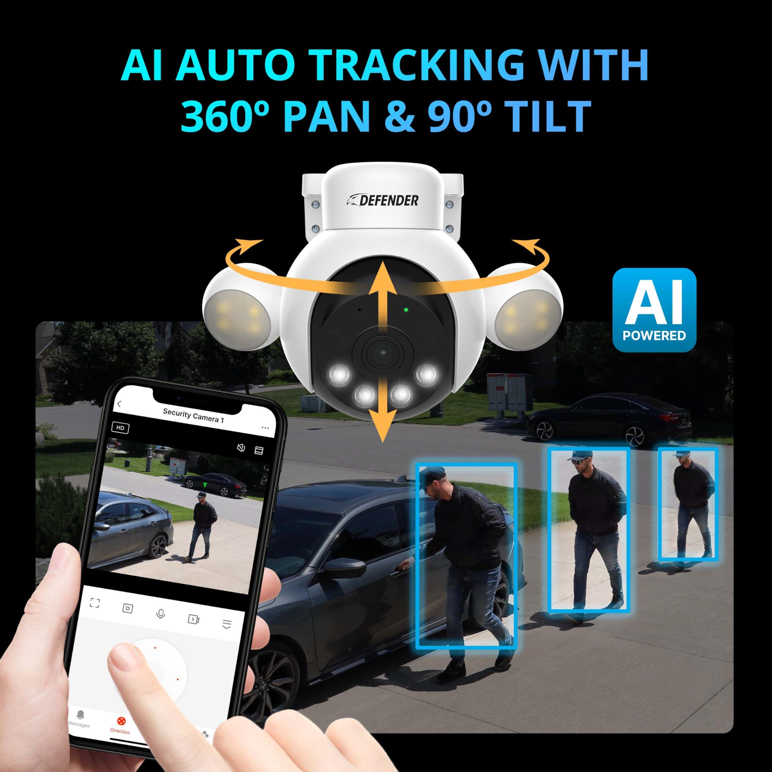 Defender Defender AI Powered Sentinel 4K Wired Security Camera System, 360 PTZ Security Camera System with AI Tracking, Smart Human Detection, Blue-Red Light Deterrence, and Color Night Vision | 4 Cameras 1TB