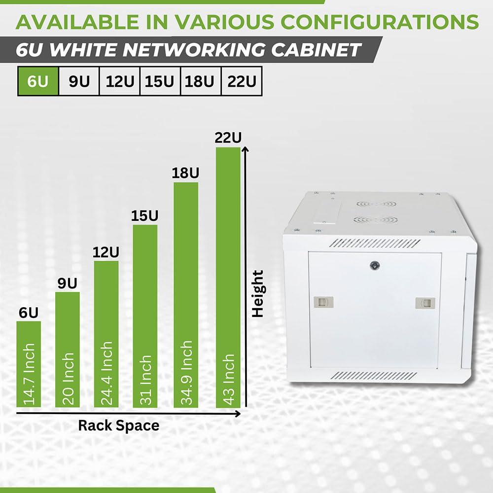 NavePoint NavePoint 6U Network Cabinet with Glass Door 6U Wall Mount Server Cabinet White 19 Rack for IT Equipment, AV Devices, Networking Equipment 23 Deep Server Rack Enclosure