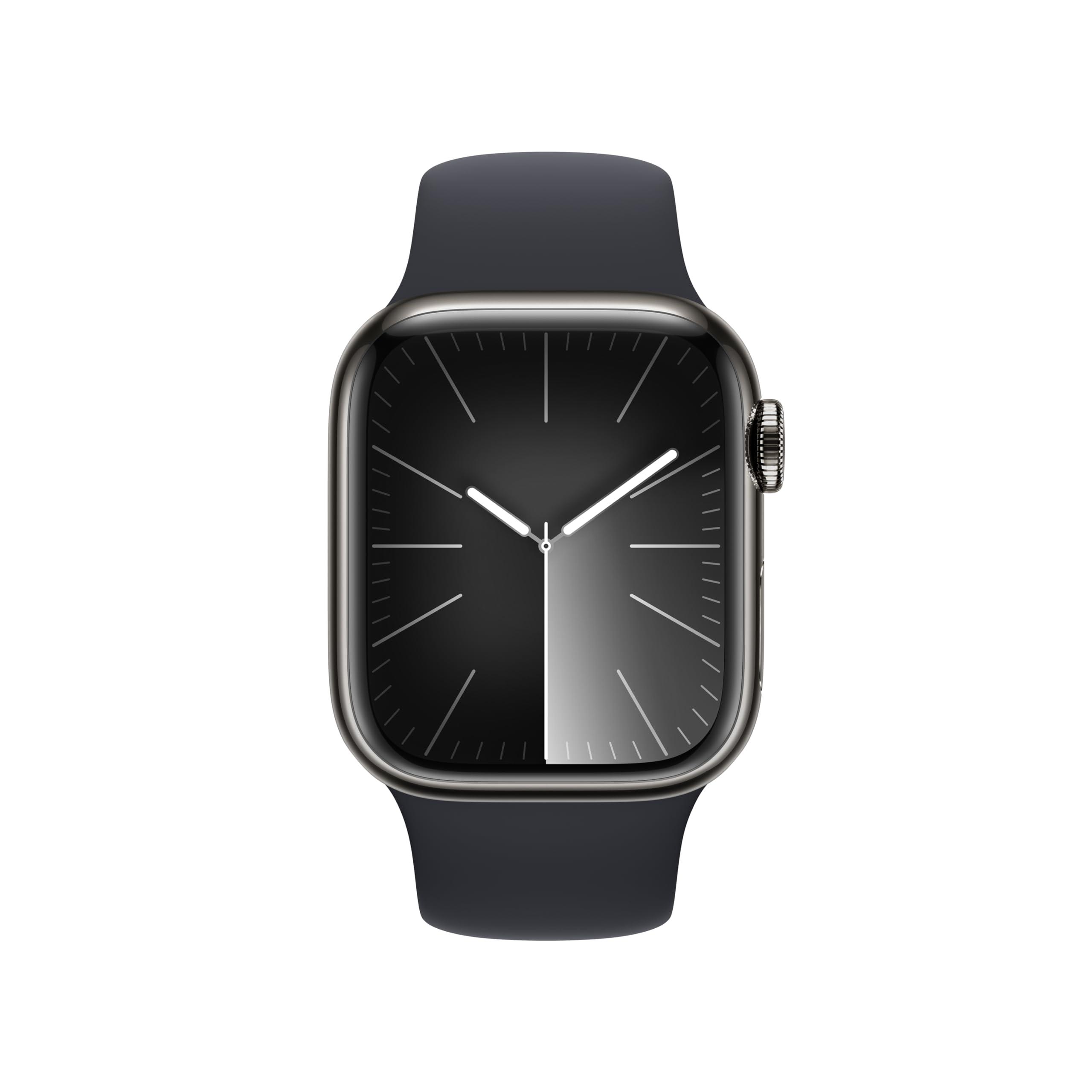 Apple Apple Watch Series 9 [GPS + Cellular, 41mm] - Graphite Stainless Steel Case with Midnight Sport Band, S/M (Renewed)