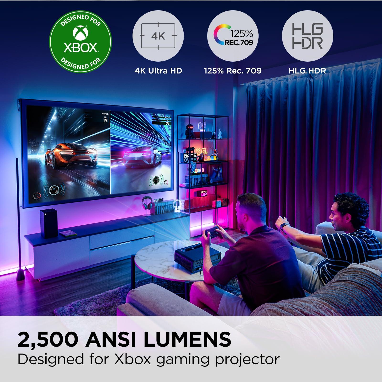 ViewSonic ViewSonic X1-4KPro 4K UHD LED Projector Designed for Xbox with Built-in Google TV and Netflix, 2500 ANSI Lumens, H/V Keystone, 4 Corner Adjustment, 1.3x Optical Zoom for Smart Home Theater