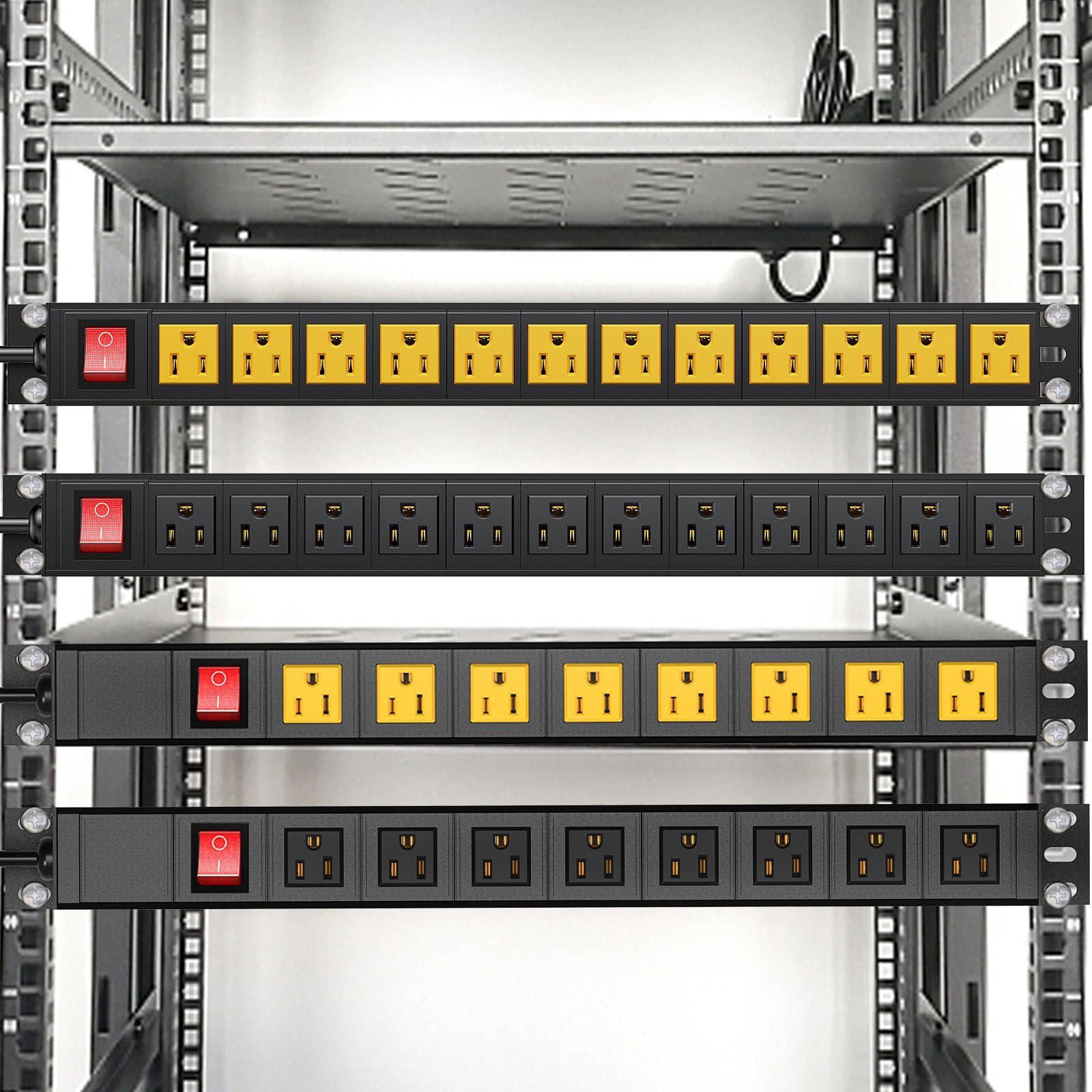 BTU BTU Power Surge Protector Rack-Mount PDU, 12 Outlet Power Strip with Switch, Metal Mountable Heavy Duty for Server Racks, Garage Shop, Industrial Commercial (Black 10FT)