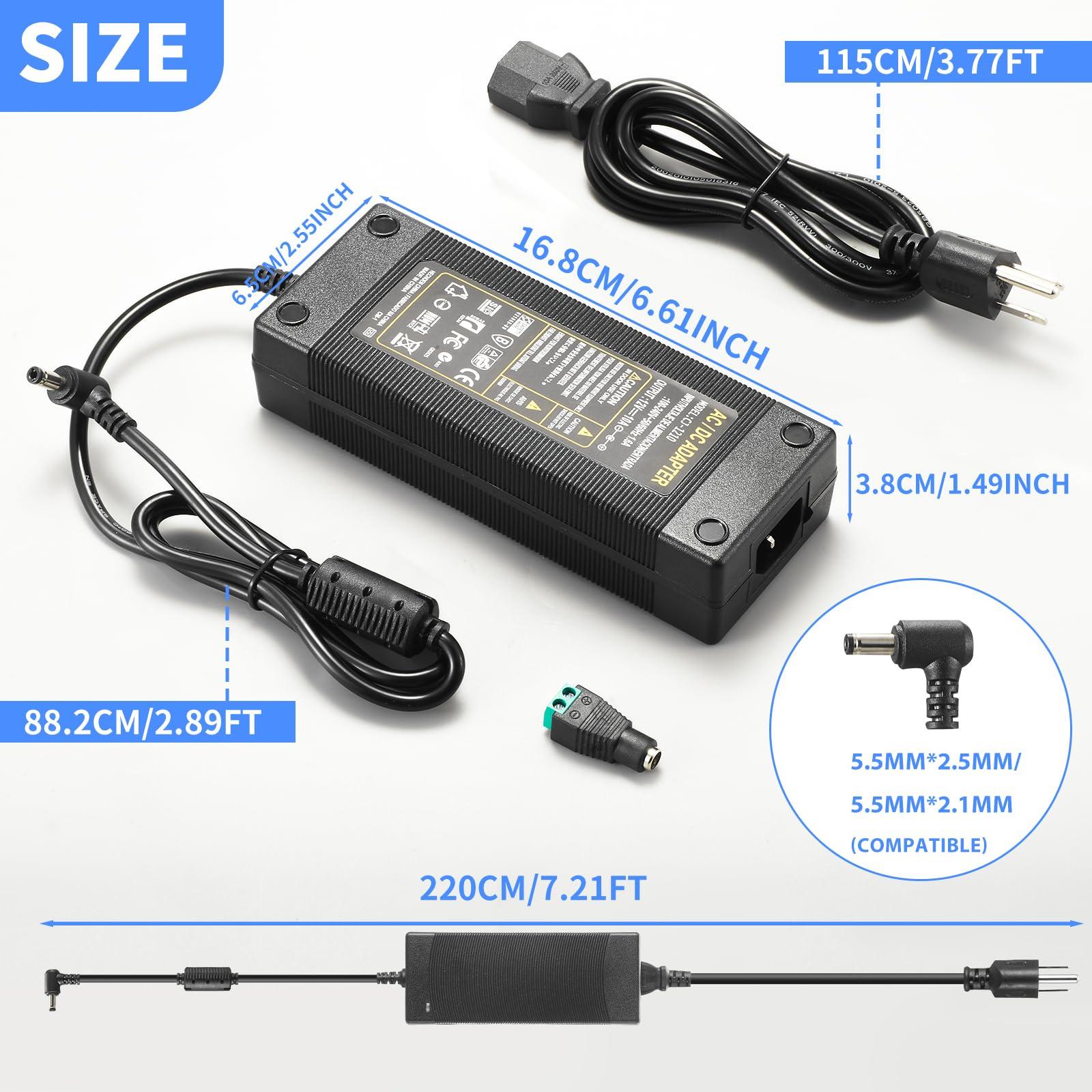 AOYADAISU 12V 10A Power Supply 120W 100V~240V AC to DC Adapter Converter Transformer,12 Volt 10 Amp Power Supply Adapter with 5.5mm x 2.5mm&2.1mm DC Output Jack for 12V Printe LED Strip Light CCTV Camera
