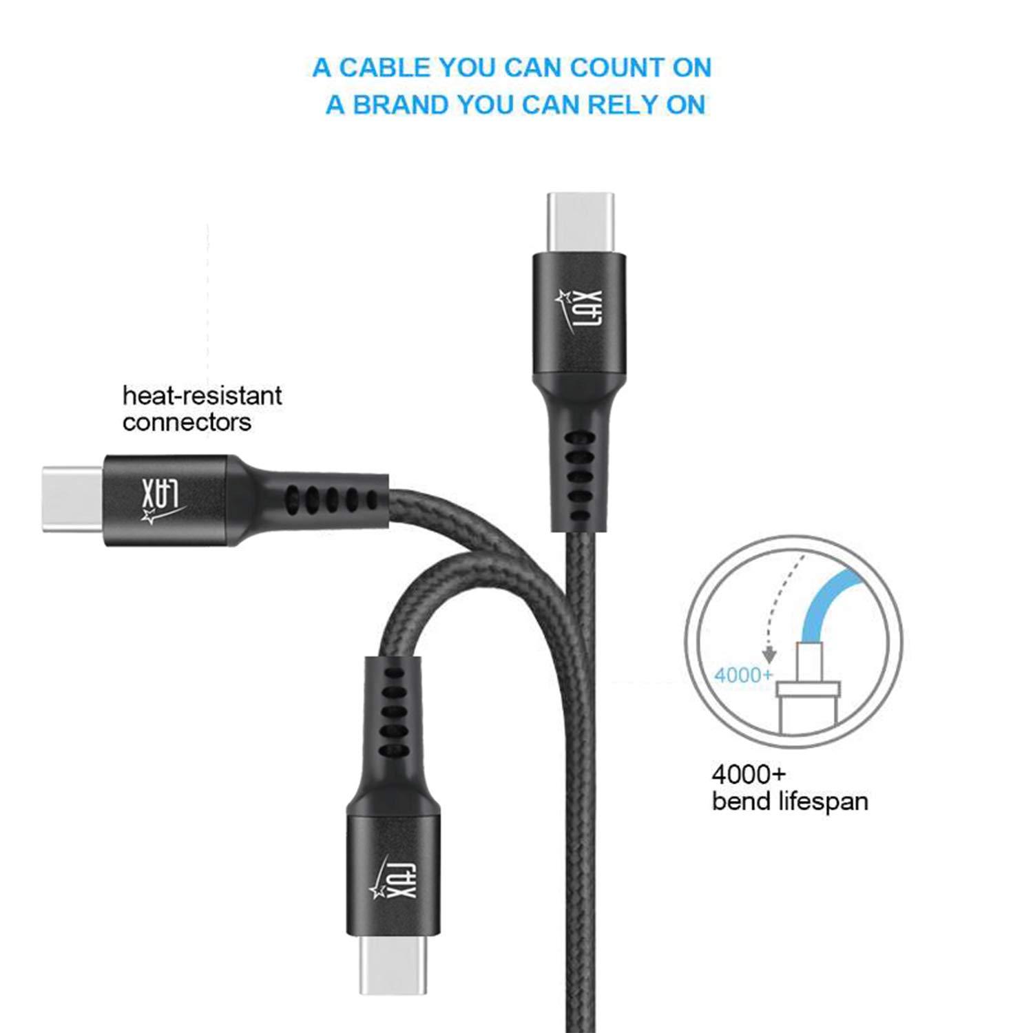 LAX Gadgets LAX Gadgets USB C to USB C Charging Cable - Nylon Braided USB C Cable - Compatible with All USB-C Devices Including Smartphones, Tablets, Laptops,Switch - 6 Ft -Black