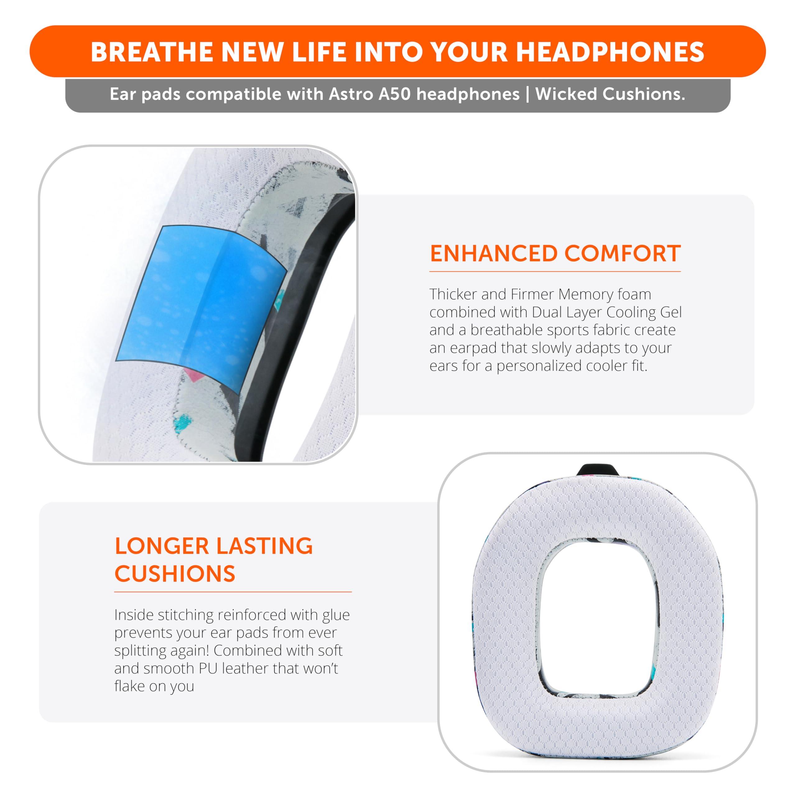 WC WC Freeze A50 - Cooling Gel Replacement Earpads for Astro A50 Gen 4, Gen 5 and A50X Only, Made by Wicked Cushions, Improved Durability, Thickness and Sound Isolation | 90's White