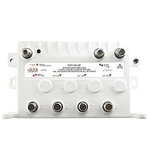 PCT 4-Port Bi-Directional Cable TV Splitter Signal Booster/Amplifier with Active Return Zero Signal Loss and VoIP Telephone Bypass Feature