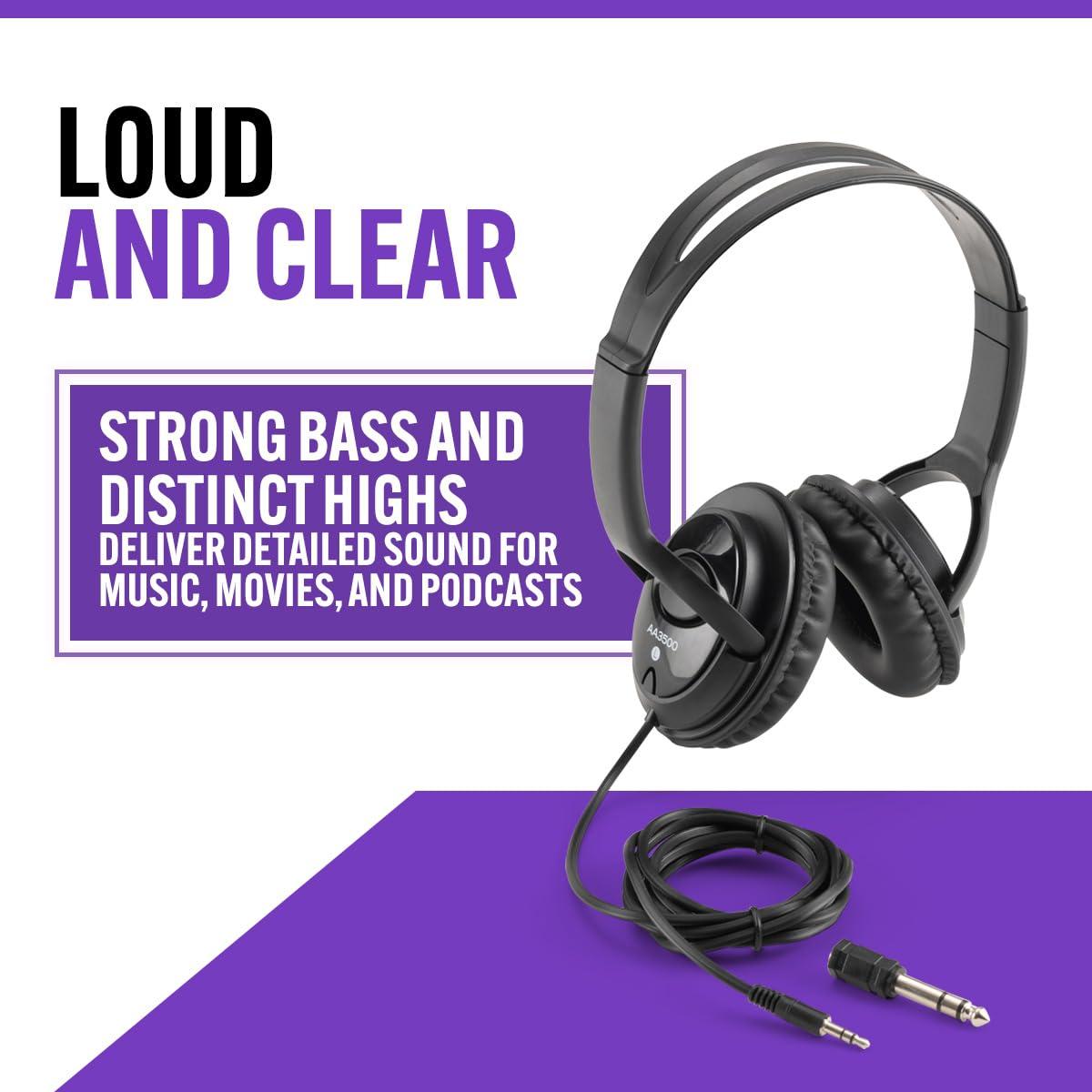 OnStage On-Stage AA3500 Wired Headphones (Closed-Back Padded Ear Cups, Adjustable Headband, Built-In 6' Cable with 1/8 jack and 1/4Adapter, 40 mm, 32 Ohm Drivers, 20 Hz20 kHz Frequency Response, Black)
