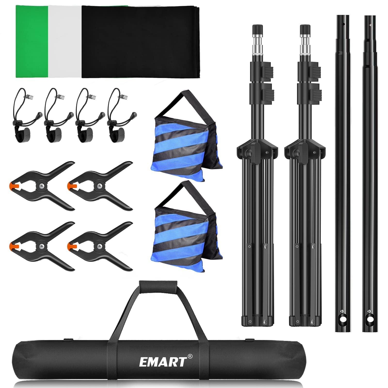 EMART EMART Photo Video Studio Backdrop Stand Kit, 710ft Adjustable Photography Support System with Polyester Background(Black/White/Green Screen), Spring Clamps and Carry Bag for Photoshoot