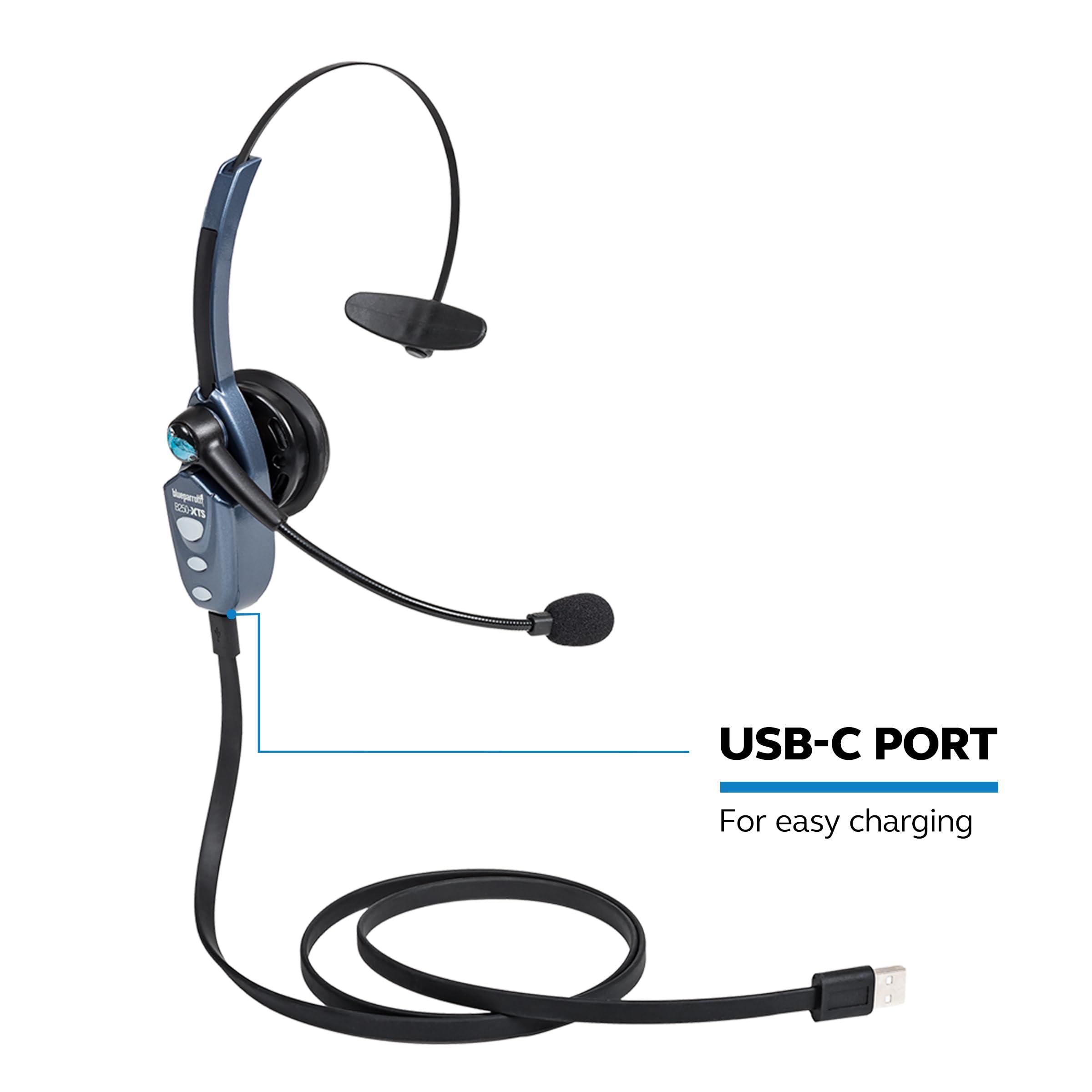 BlueParrott BlueParrott B250-XTS Mono Bluetooth Wireless Headphones 91% Noise Canceling Over Head Trucker Headset with Mic, Lightweight Design with Adjustable Headband, 20 hrs. Talk Time, Blue