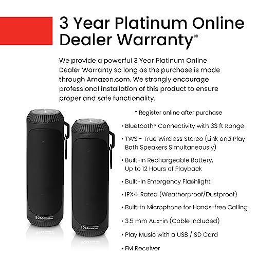 BOSS Audio Systems BOSS Audio Systems BOLT Portable Wireless Bluetooth Speaker - Black, Loud 1.5 Inch Speakers With Bass, Weatherproof, Flashlight, Sold In Pairs, For Outdoor, Home, Party, iPhone, Computer, Desktop