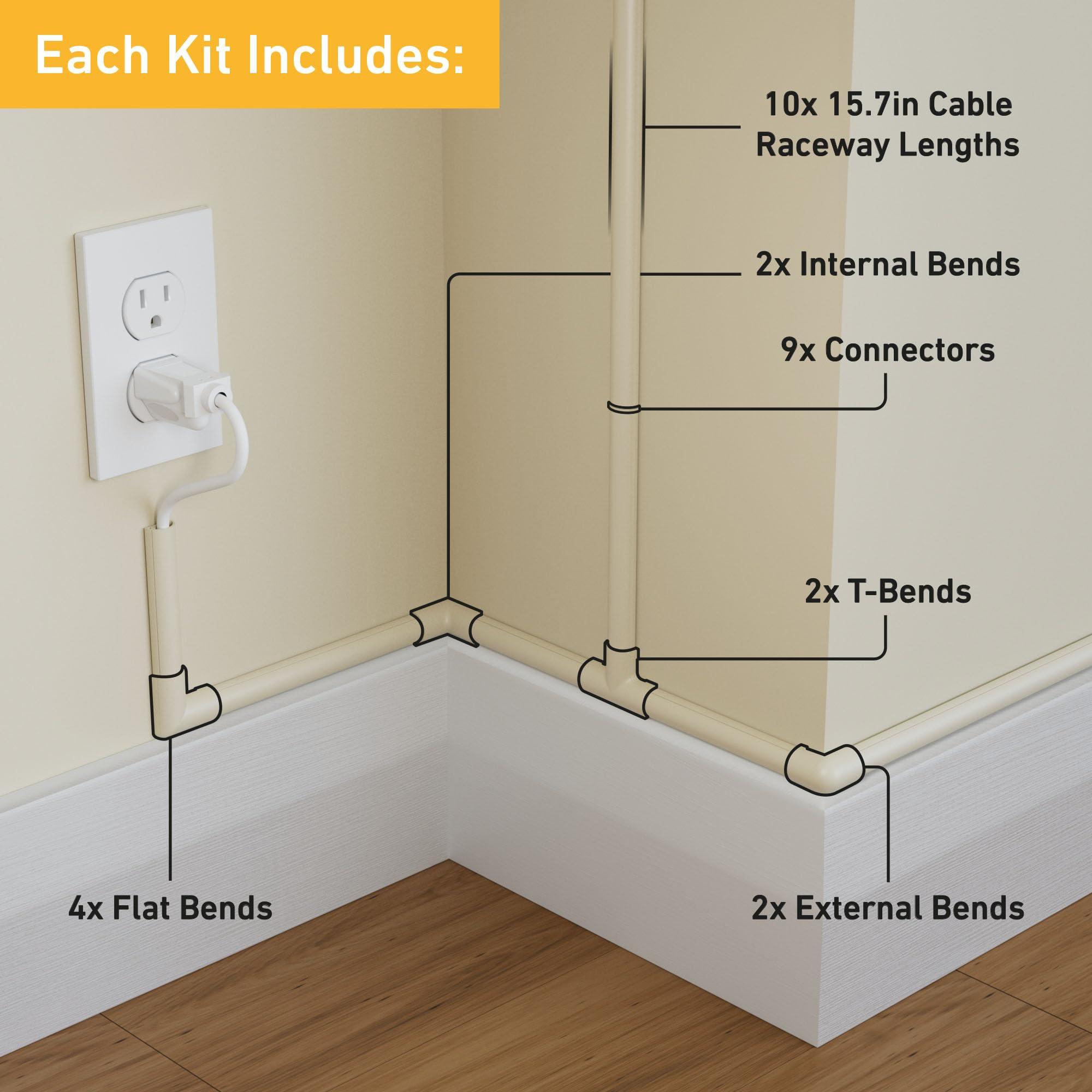 D-Line D-Line 157in Cord Hider Kit, Patented Cable Cover, Hide Wires on Wall, Channel for TV Mount Cords, Raceway Wire Hiders, Paintable, Adhesive, Half Round, 10x 0.78in W x 0.39in H x 15.7in L, Beige