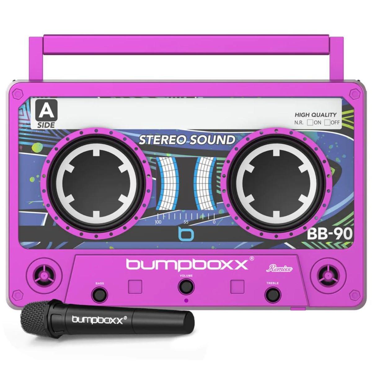 Bumpboxx Bumpboxx Remixx Bluetooth Boombox Bluetooth Speaker with The Looks of a Cassette | Bringing Back The Retro Cassette Vibes | Includes Wireless Microphone | Pink Magenta