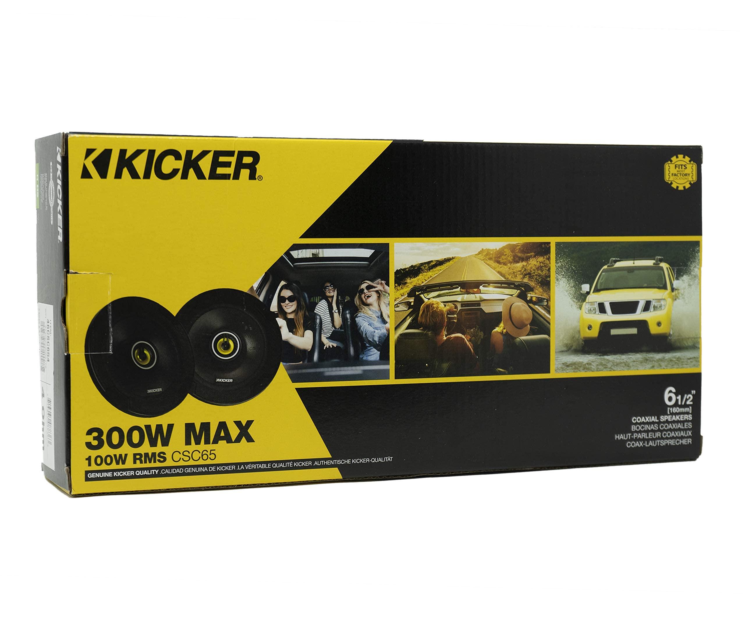 KICKER KICKER CSC65 CS Series 6.5 Inch 300 Watt 4 Ohm 2-Way Car Audio Coaxial Speakers System with Polypropylene Cone, PEI Tweeters & EVC Technology, Pair (Renewed)