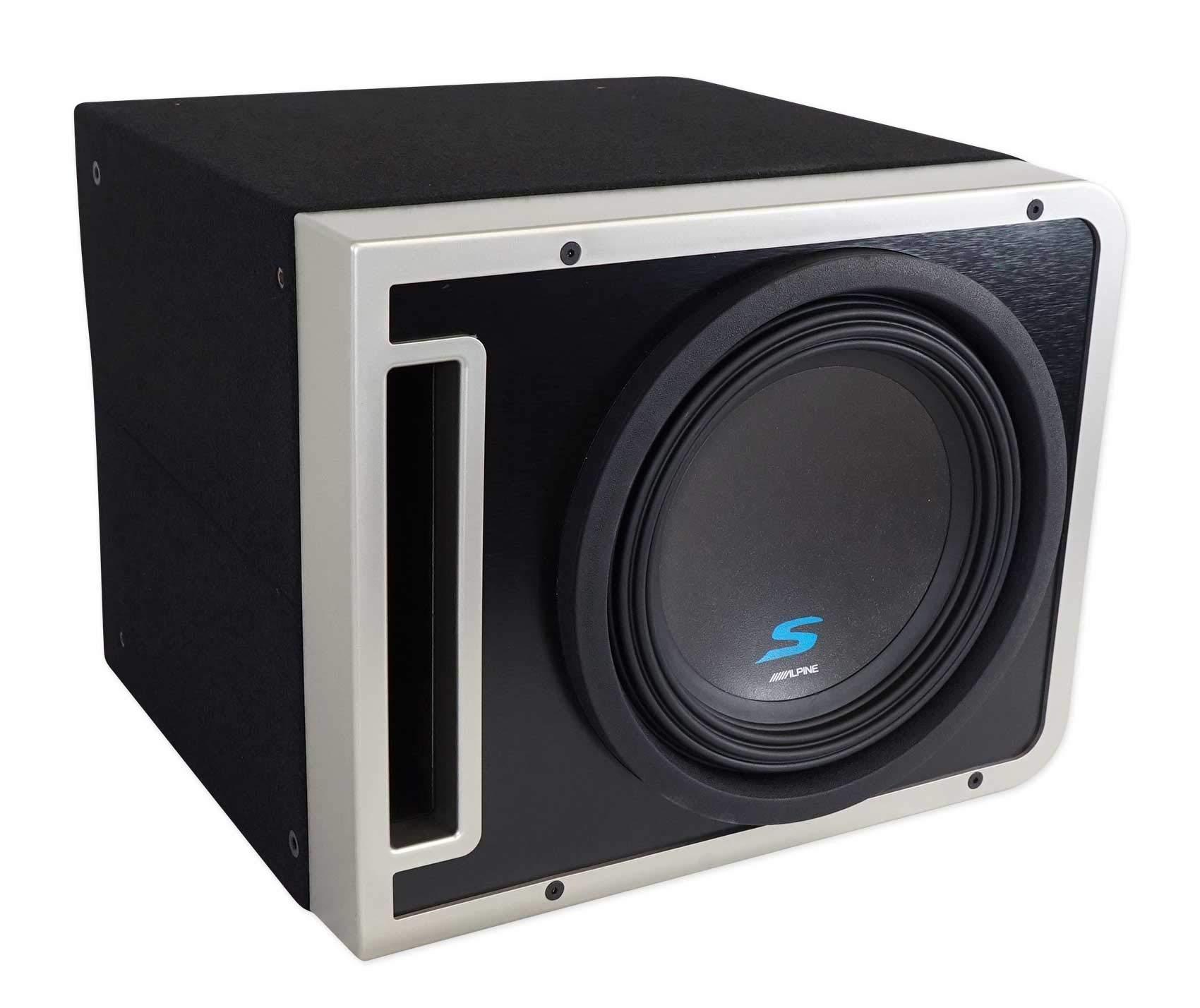 Alpine Alpine S-SB10V Loaded 10\" 600w S-W10D4 Sub Enclosure Box Bundle with ALPINE S-A60M 600 Watt RMS Mono Car Audio Amplifier Subwoofer Amp Class-D and Rockville RWK41 4 Gauge Car Amp Wiring Kit (3 Items)