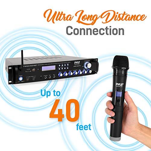 Pyle Pyle Bluetooth Multi-Channel Hybrid Pre-Amplifier System - 3000W Home Audio Rack Mount Stereo Power Amplifier Receiver w/ Radio, USB, UHF, Dual Wireless Karaoke mic, Speaker Sound System -PWMA4004BT