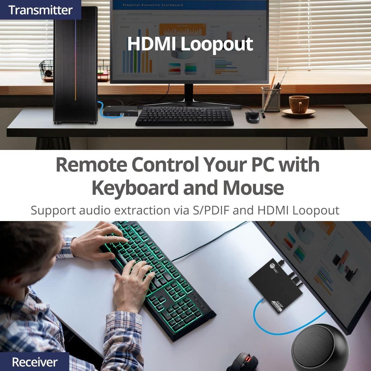 SIIG SIIG HDMI KVM Extender Over CAT6/6e/7 Cable - 4K@60Hz, up to 230ft, HDMI loopout, USB Ports for Keyboard/Mouse, Touch Screen Panel, S/PDIF Audio Extraction, Transmitter & Receiver Kit (CE-H27811-S1)