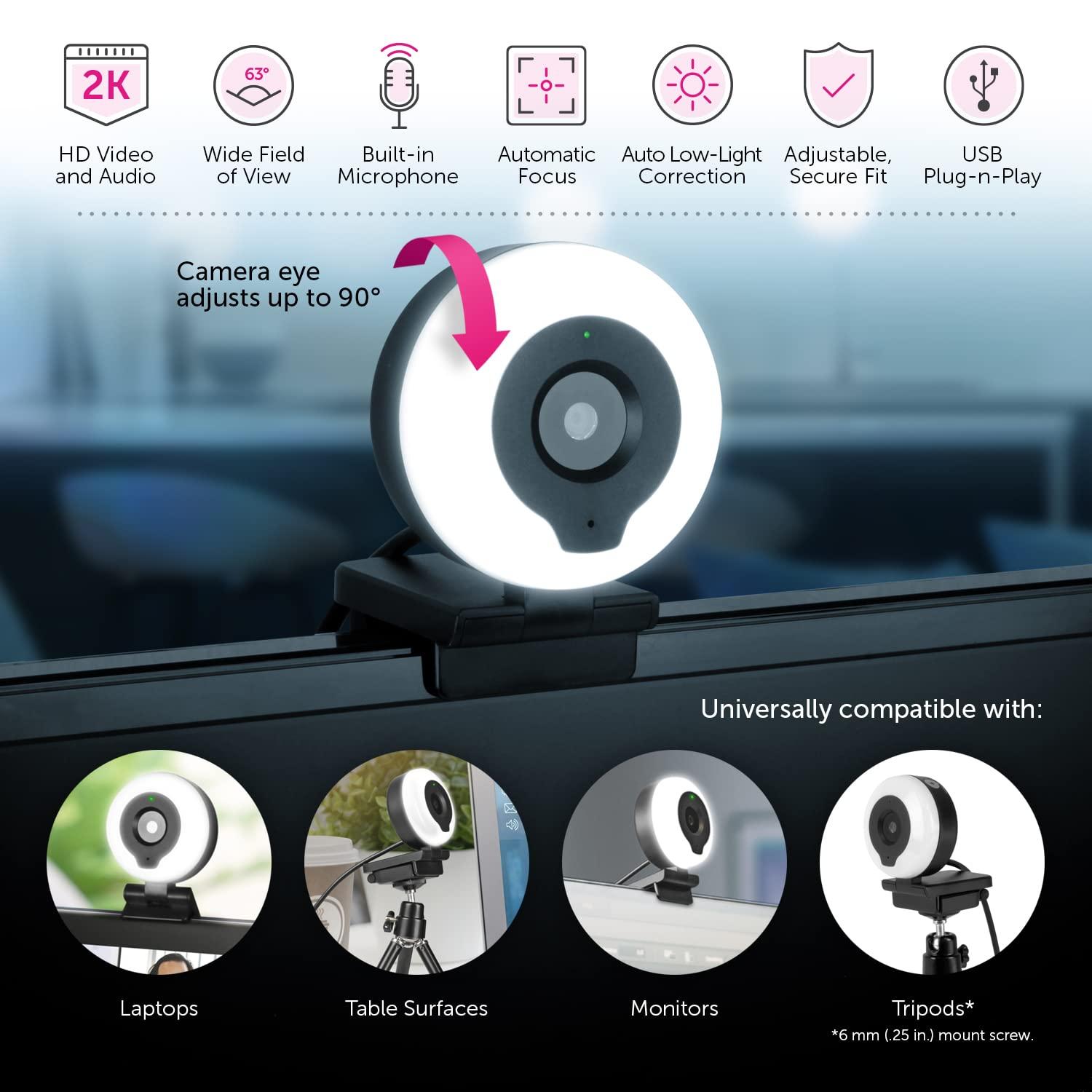 Aluratek Aluratek 2K HD Ring Light Webcam with Auto Focus w/Tripod