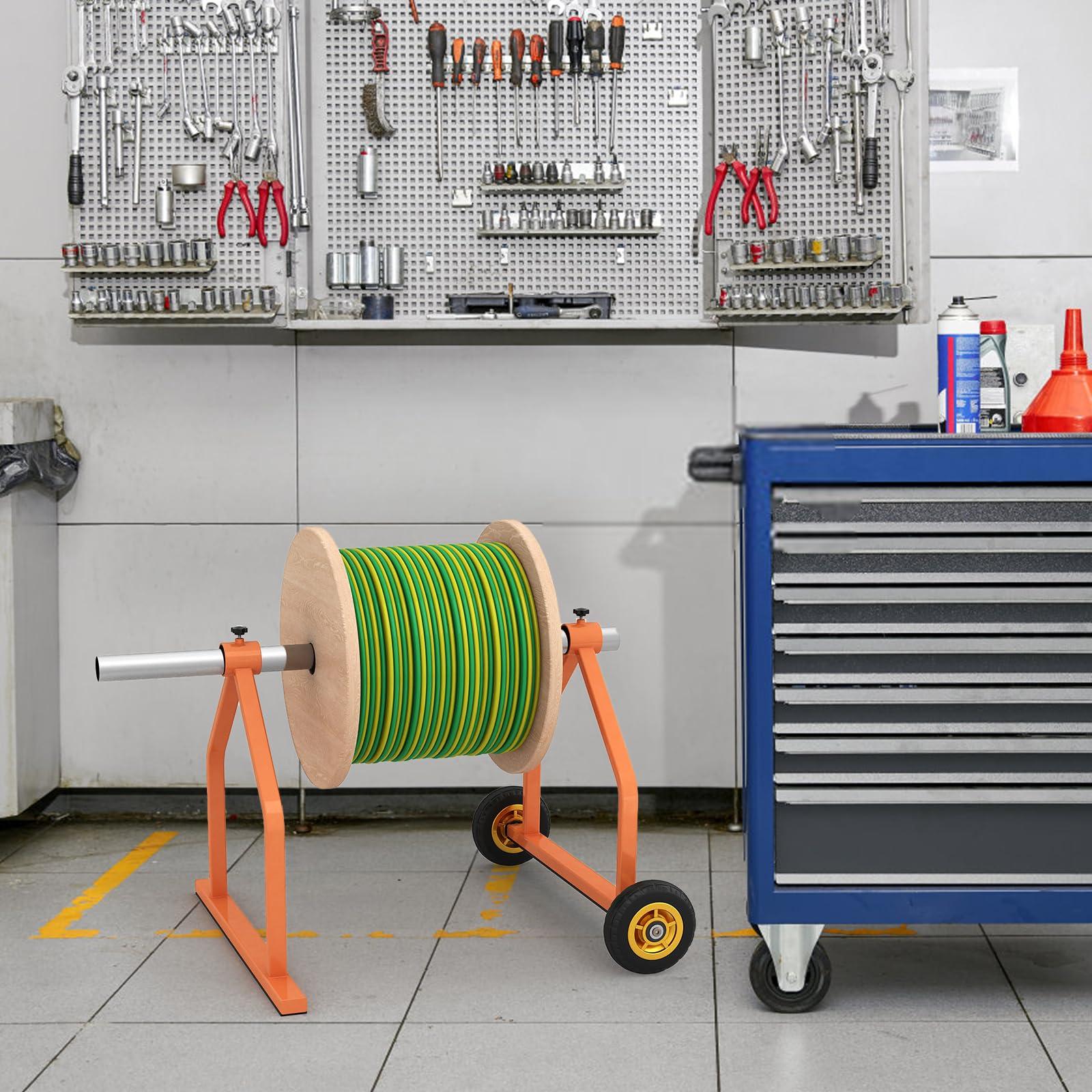 ikare Metal Wire Spool Rack - Cable Rack with Wheels, Wire Spool Holder for Wire Spools Up to 28 Inches in Diameter, Cable Caddy with 220 Lb Capacity