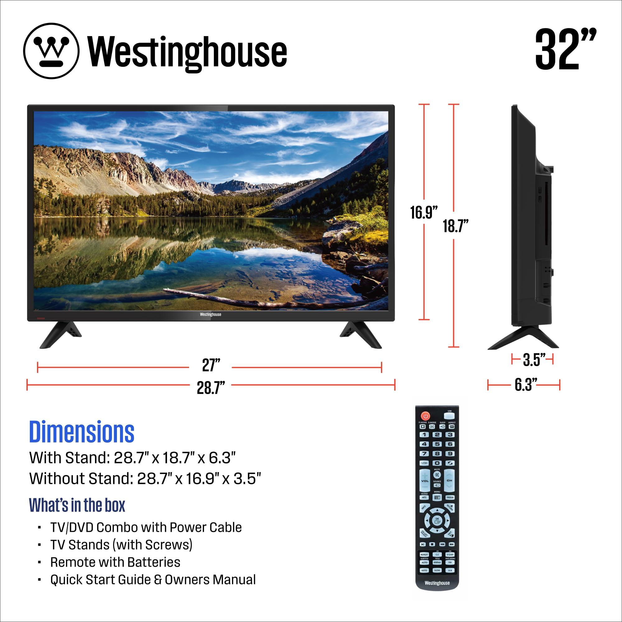 Westinghouse Westinghouse 32 Inch TV with DVD Player Built in, 720p HD LED Small Flat Screen Non-Smart Television DVD Combo with HDMI, USB, & Parental Controls, Monitor for Home, Kitchen, or RV Camper