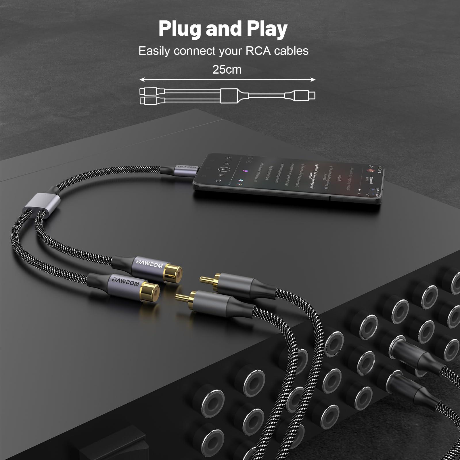MOSWAG MOSWAG USB C Male to Dual Female RCA Stereo Audio Y Splitter Adapter Cable Allows Up to Hi-Fi Sound Quality,Wide,Natural Sound Stage and Uncolored Sound