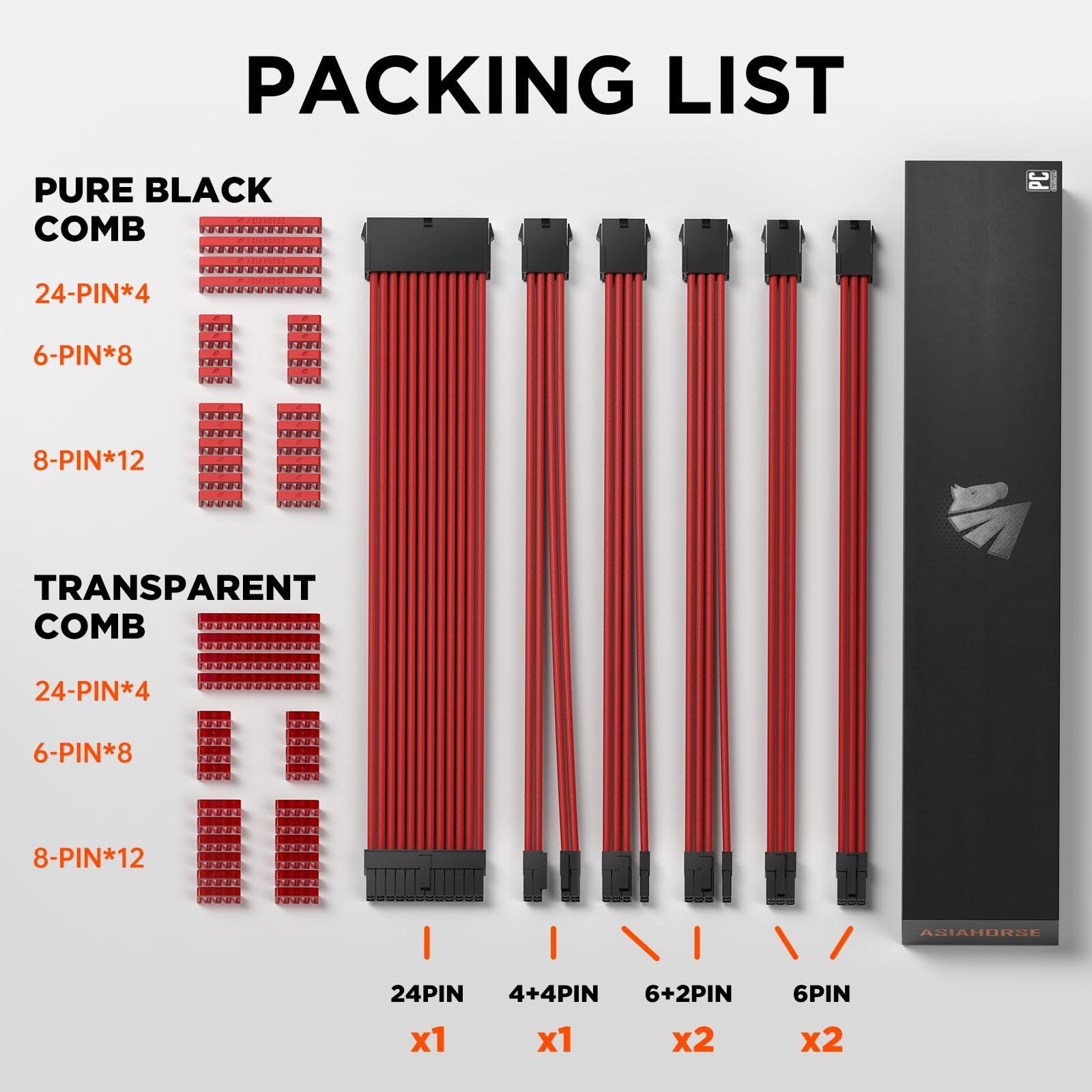 AsiaHorse AsiaHorse 16AWG PSU Cable Extension Power Cords, Customized Power Supply Mod Sleeve Extension Cable, ATX/EPS/8-pin PCI-E/6-pin PCI-E for PSU Cable