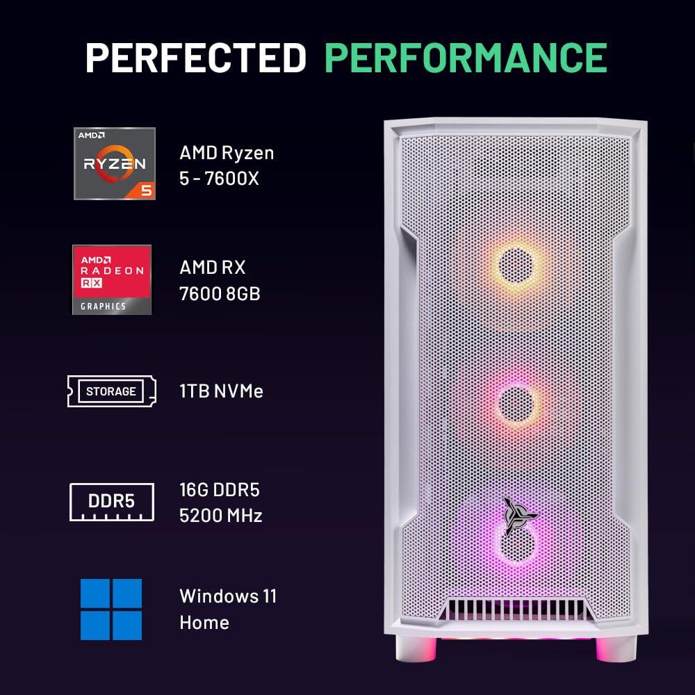 Skytech Gaming Skytech Archangel Gaming PC, Ryzen 5 7600X 4.7 GHz (5.3GHz Turbo Boost), AMD RX 7600 8GB GDDR6, 1TB SSD, 16GB DDR5 RAM 5200, 650W Gold PSU, Wi-Fi, Win 11 Home