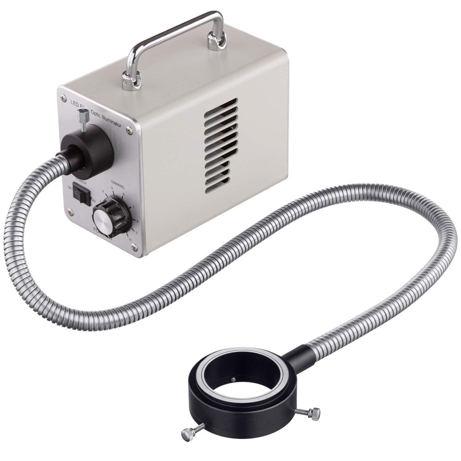 AmScope AmScope 3.5X-90X Zoom Stereo Trinocular Microscope on Dual-Arm Boom Stand with LED Fiber Optic Ring Light