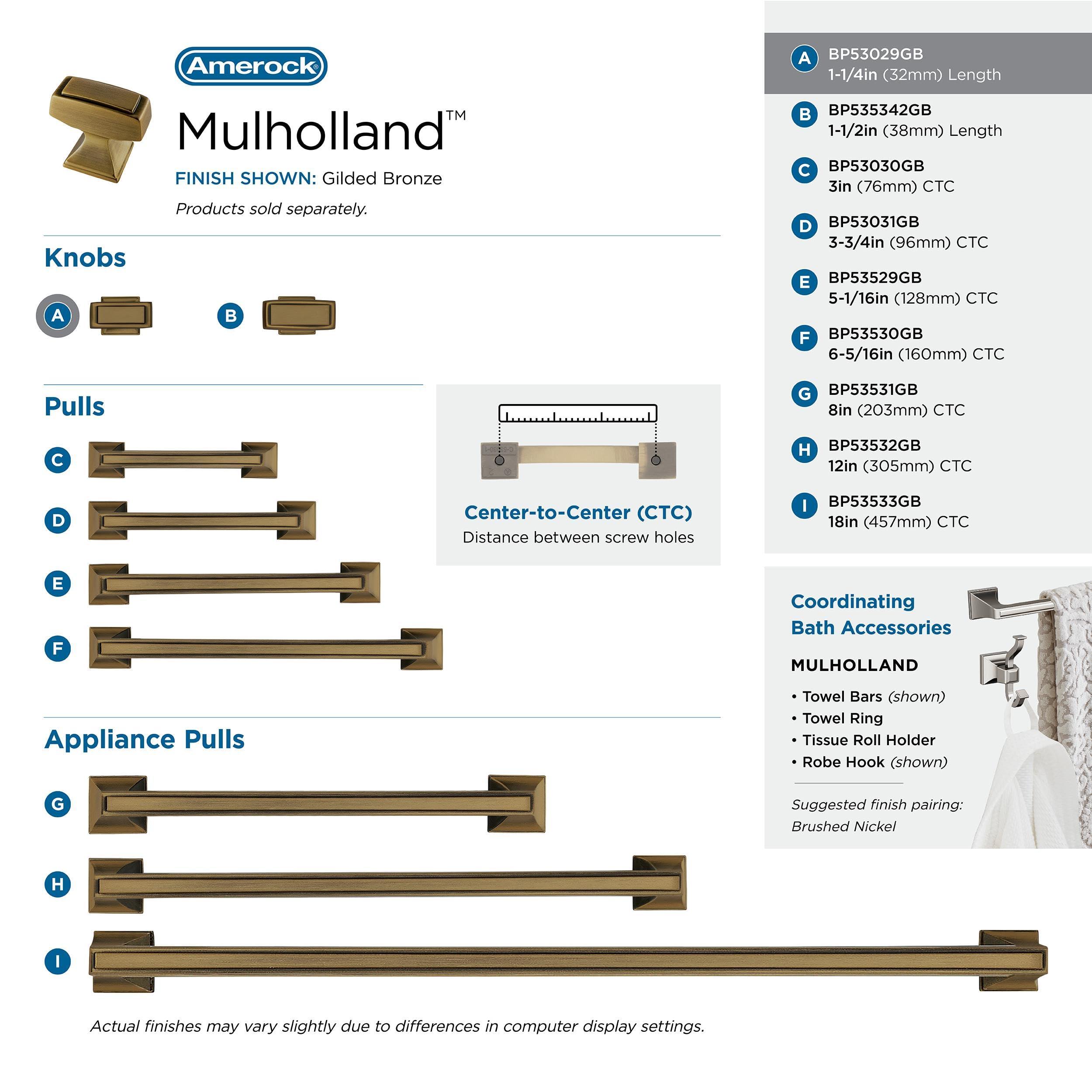 Amerock Amerock | Cabinet Knob | Gilded Bronze | 1-1/4 inch (32 mm) Length | Mulholland | 1 Pack | Drawer Knob | Cabinet Hardware