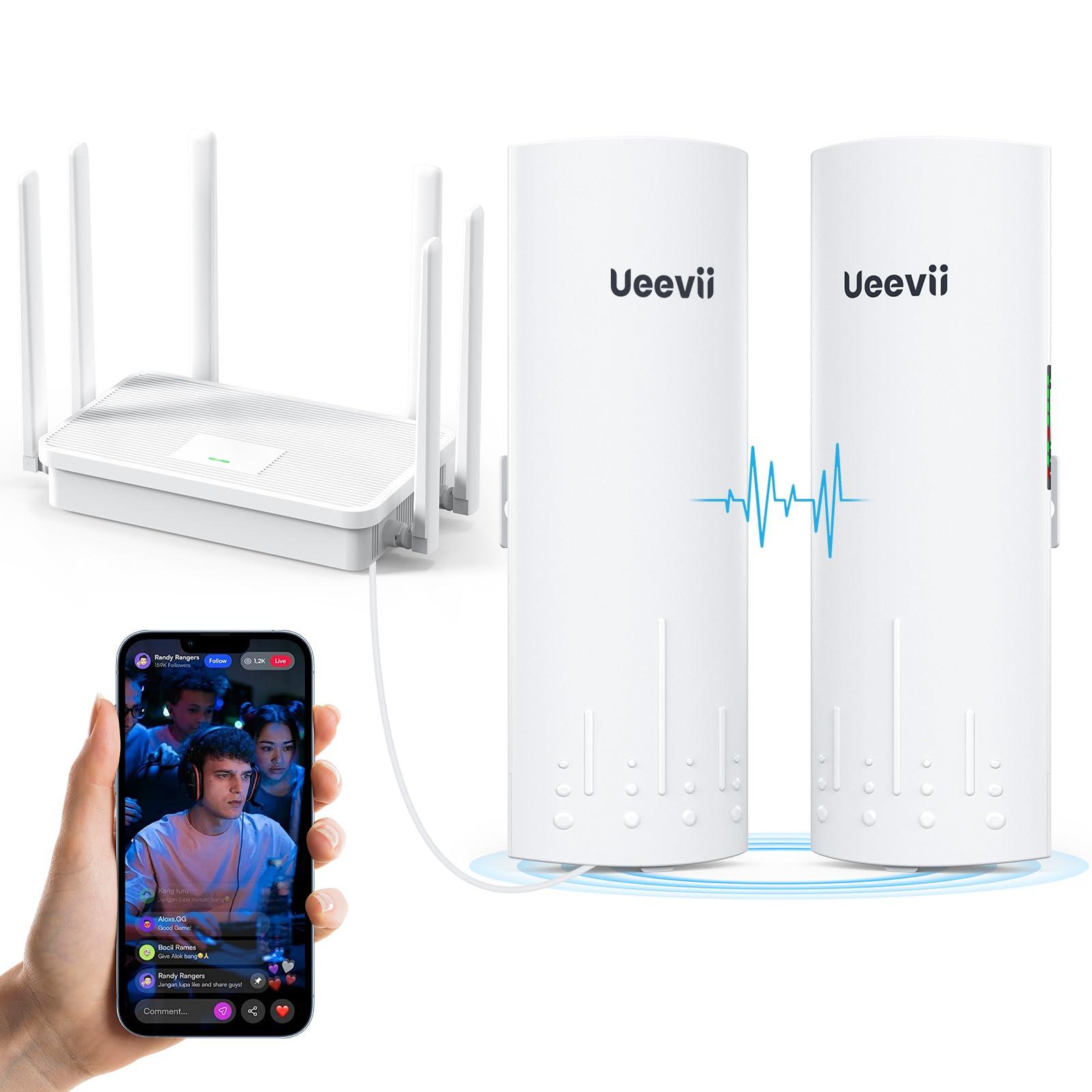 UeeVii UeeVii CPE450 Wireless Bridge and WR3000K WiFi Router Kit, 5.8G 3KM Point to Point Wireless Bridge Outdoor to Shop Barn Garage Building Network Kit Solution, Outdoor WiFi Bridge(2PCS), Plug and Play