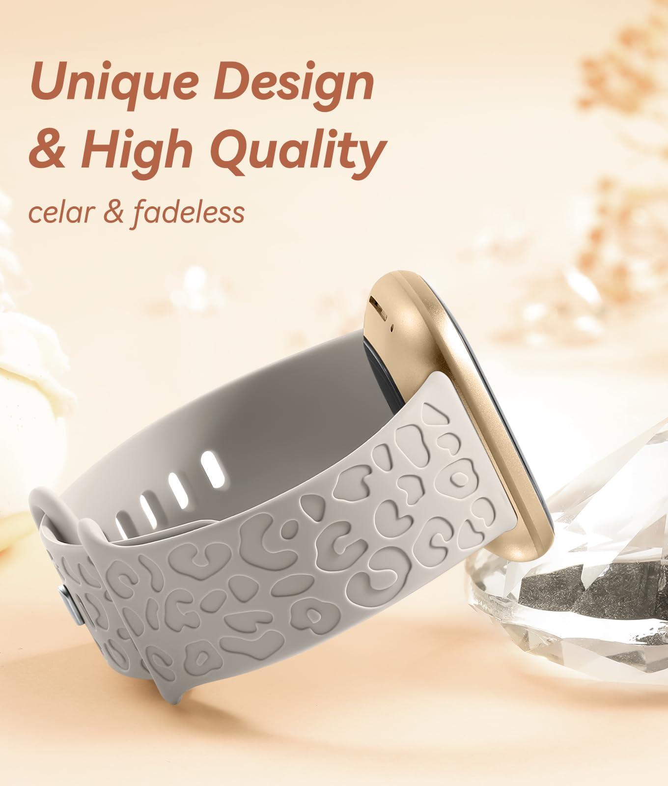 Odbeai Odbeai Leopard Engraved Compatible with Fitbit Versa 4 Bands for Woman,for Versa 3/Sense 2/Sense Bands,Cute Fancy Soft Silicone Sport Waterproof Replacement Strap