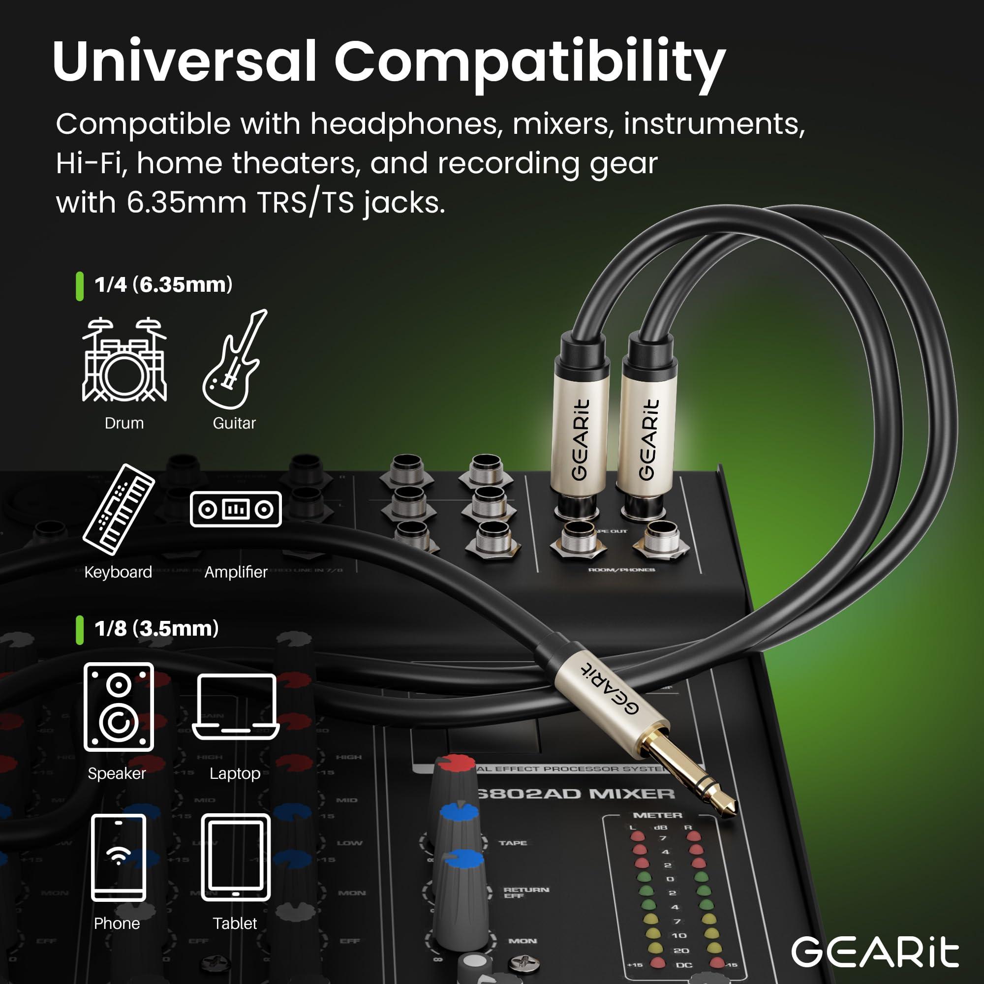 GEARit GEARit (2-Pack Dual 1/4 to 1/8 inch (3.5mm Male to 6.35mm TS Mono Stereo Y-Cable Splitter) 10 Feet