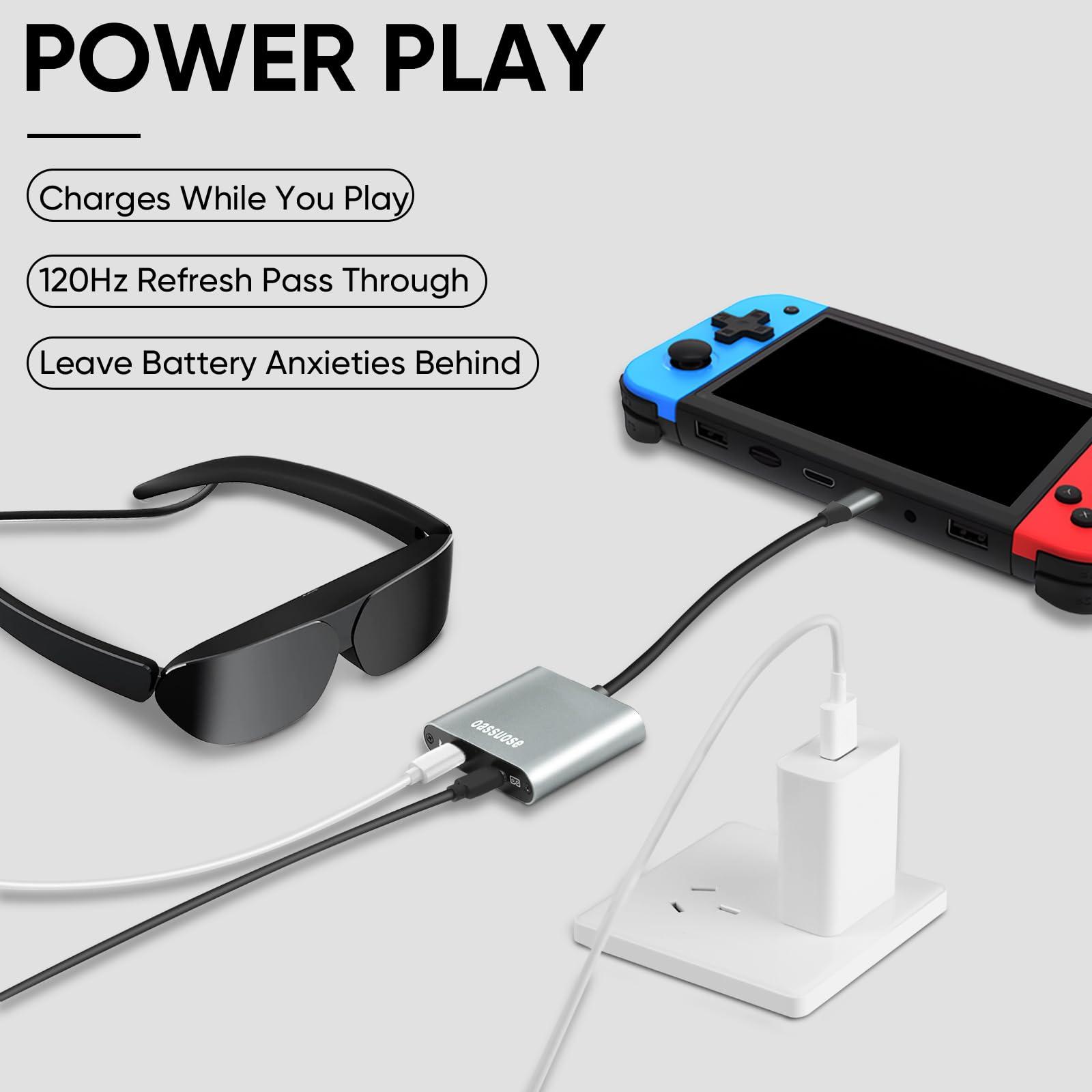Oassuose USB C to AR Glasses with Charging Adapter,Simultaneously Charge and Play ,Support Up to 100W Fast Charging+8K 60Hz+4K/120/144Hz Compatible Steam Deck, Switch, iPhone15/16 Viture/Rokid/Xreal AR Glasses