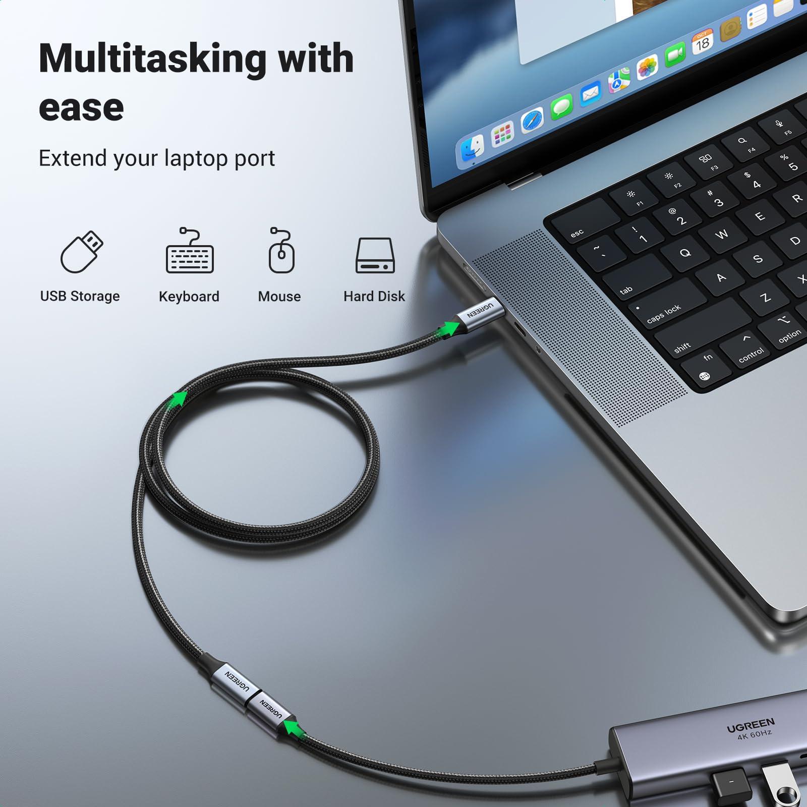 UGREEN UGREEN USB C Extension Cable, (10Gbps/100W) USB C 3.2 Extender, Fast Charging & Transfer Type C Male to Female Cord Compatible with PSVR2/MacBook Air M2 Pro//iPad Pro/Magsafe/USB C Hub 3.3 ft