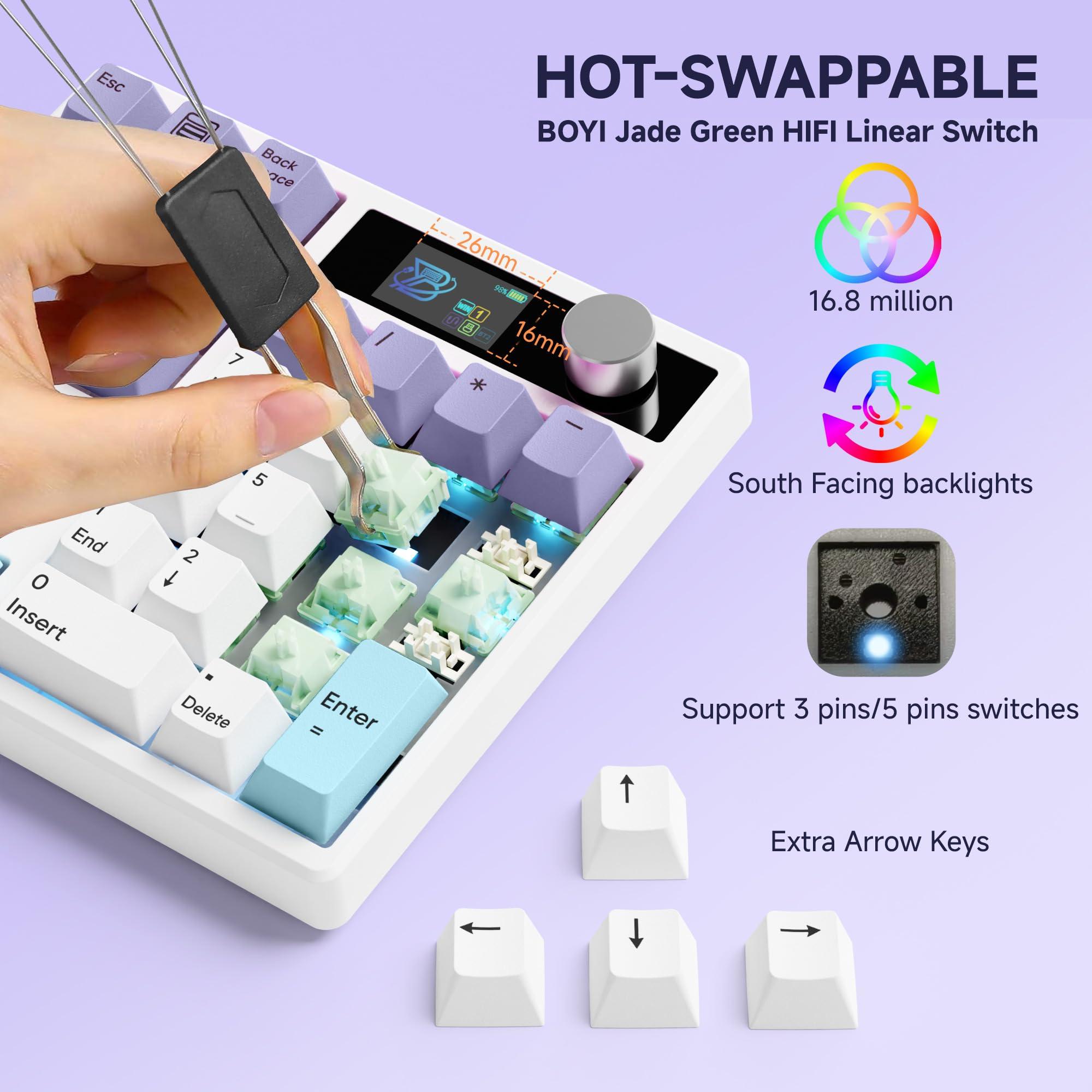 BOYI BOYI 66Pro 65% Mechanical Keyboard+31 Numpad+Matcha Keycaps with Screen Comb,Compact Gaming Keyboard for Win&Mac