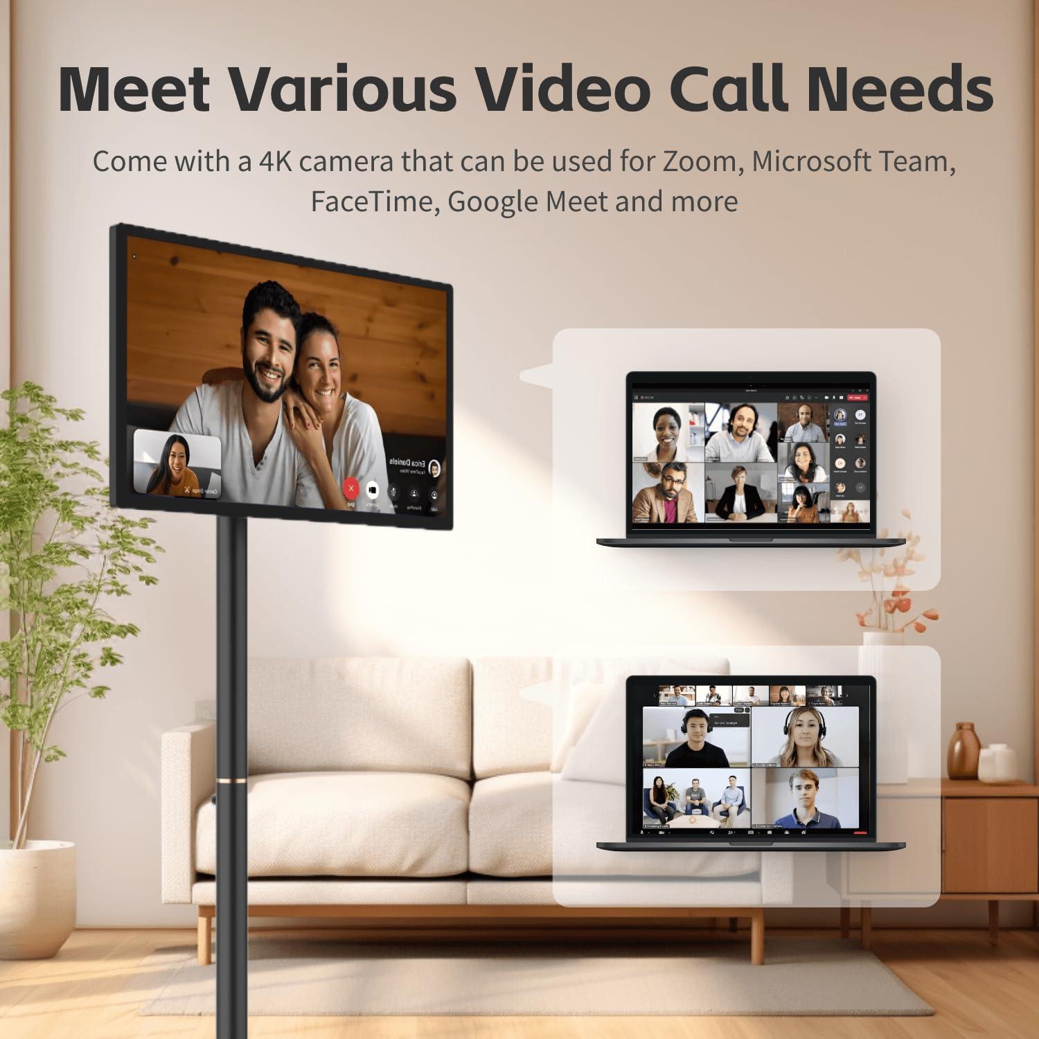 BFSign 32 Inch Portable TV on Wheels, 8G RAM +128GB, 8-core Qualcomm CPU Rolling TV with 19201080 Touch Screen, 4K Camera, Built-in 9000mAh Battery, Android 13 OS,Full Swivel Rotation