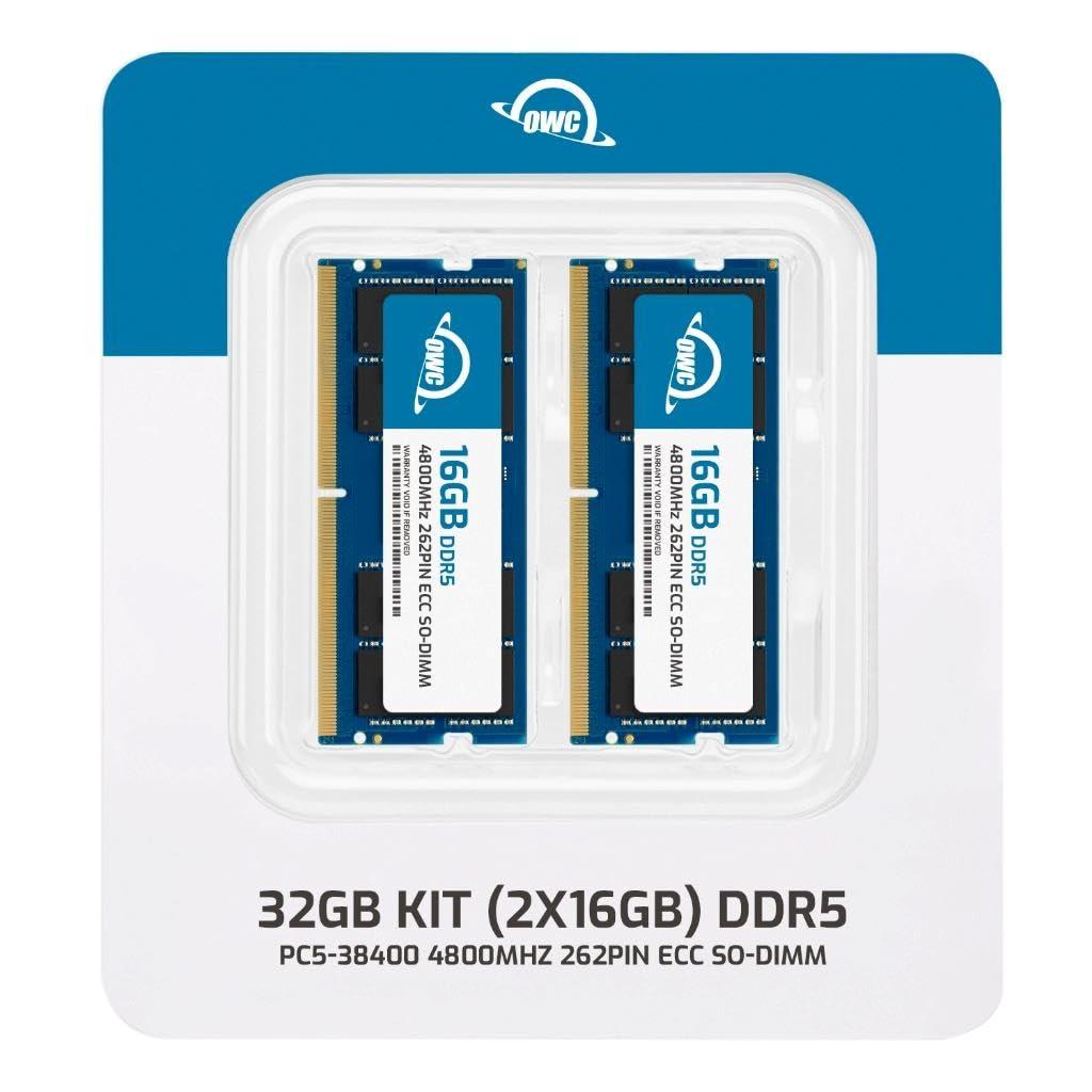 OWC OWC 32GB (2x16GB) DDR5 4800 PC5-38400 CL40 1Rx8 262-pin 1.1V ECC Unbuffered SODIMM Memory RAM Module Upgrade Kit for Select Servers, NAS, Laptops or All-in-One Systems