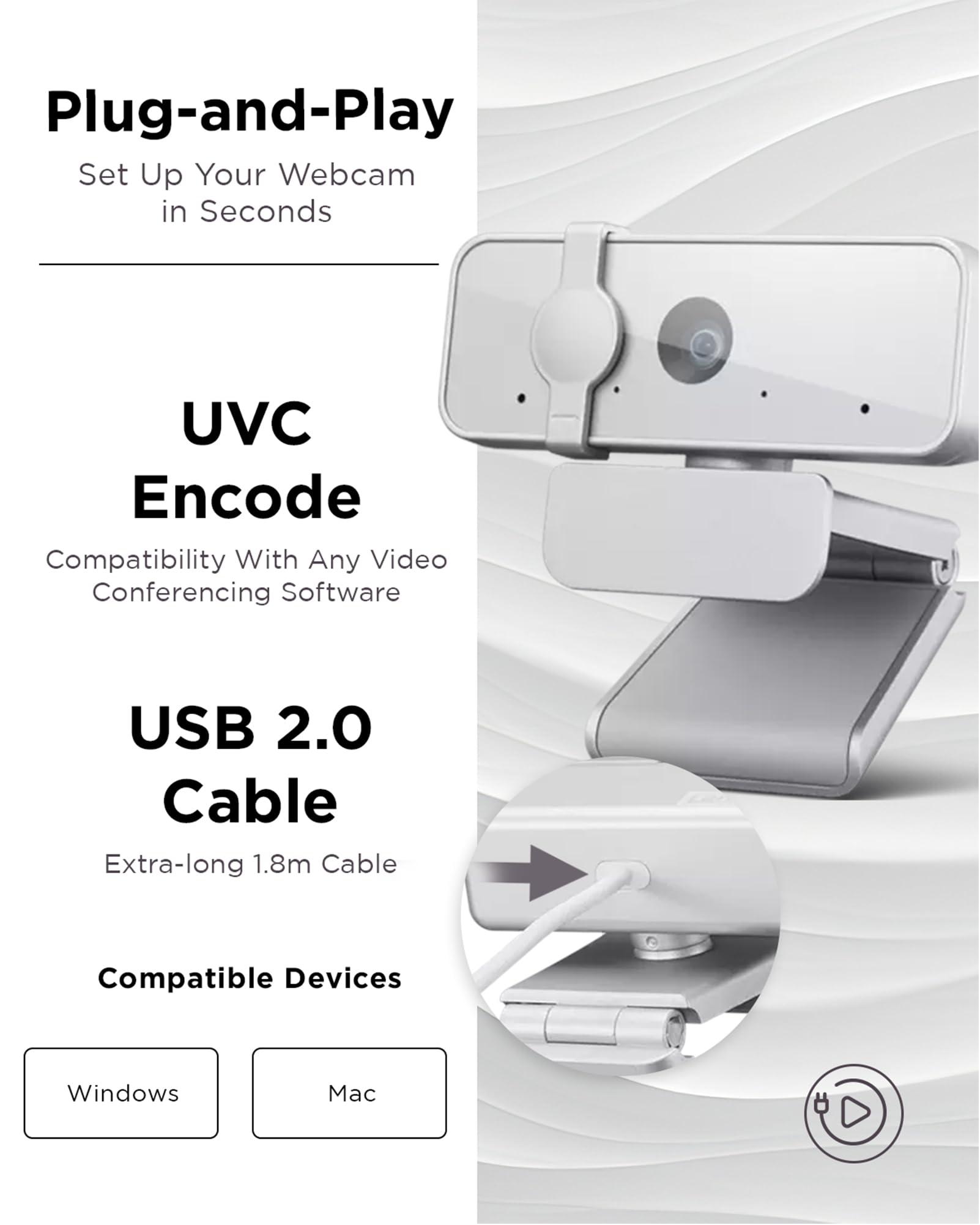 Lenovo Lenovo HD 1080p Webcam (300 FHD) - Monitor Camera with 95 Wide Angle, 360 Rotation Pan & Tilt, Dual Microphones Attachable Desktop Cam with Privacy Shutter for Remote Work, Streaming & Gaming