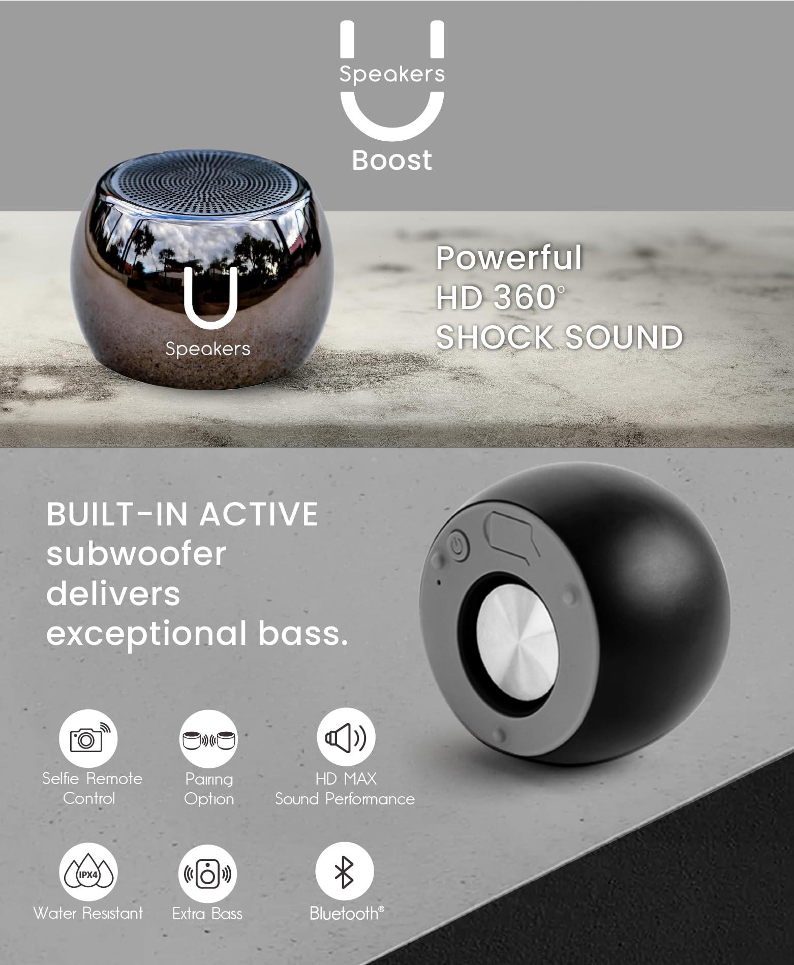 Fashionit Fashionit U Boost Speaker | Stylish Portable Wireless Bluetooth 5.0 with Built-in Subwoofer and Mic | Perfect Mini Speaker for Home, Parties, Travel! Small Device, Rich Sound | Hematite