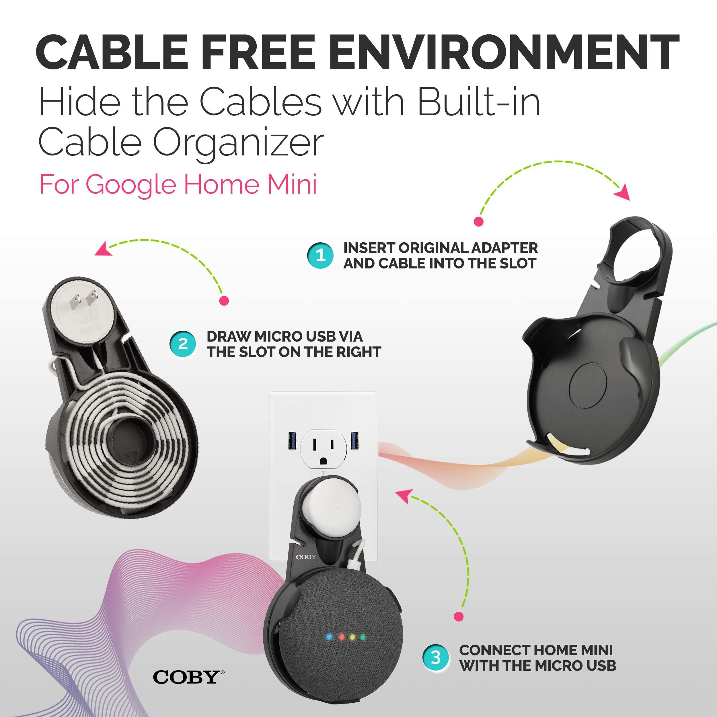 Coby Coby Wall Outlet Mount Holder for Google Home Mini, Smart Speaker Device Accessory with Cable Cord Plug Management - Black