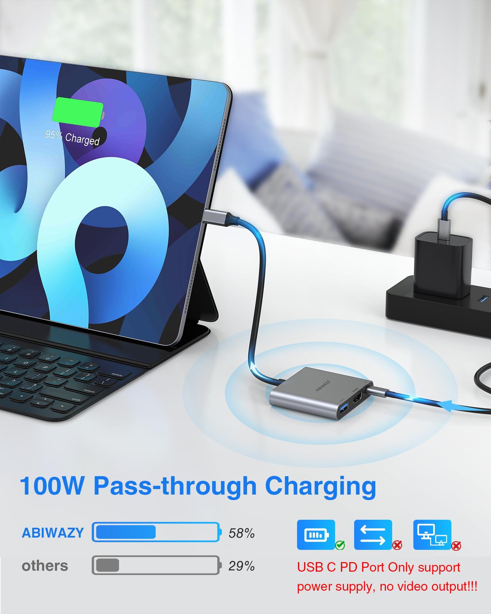 ABIWAZY USB C to HDMI Multiport Adapter with 4K HDMI Output,Type-C Hub Converter to 4K HDMI USB 3.0 PD Charging Port,USB-C Digital AV Multiport Adapter for MacBook Pro/air,iPad Pro &More USB-C Devices(Grey)