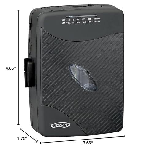 Jensen JENSEN Portable Cassette Player, Simple Retro Compact Style with AM/FM Radio, Detachable Belt Clip, and Stereo Earbuds Included