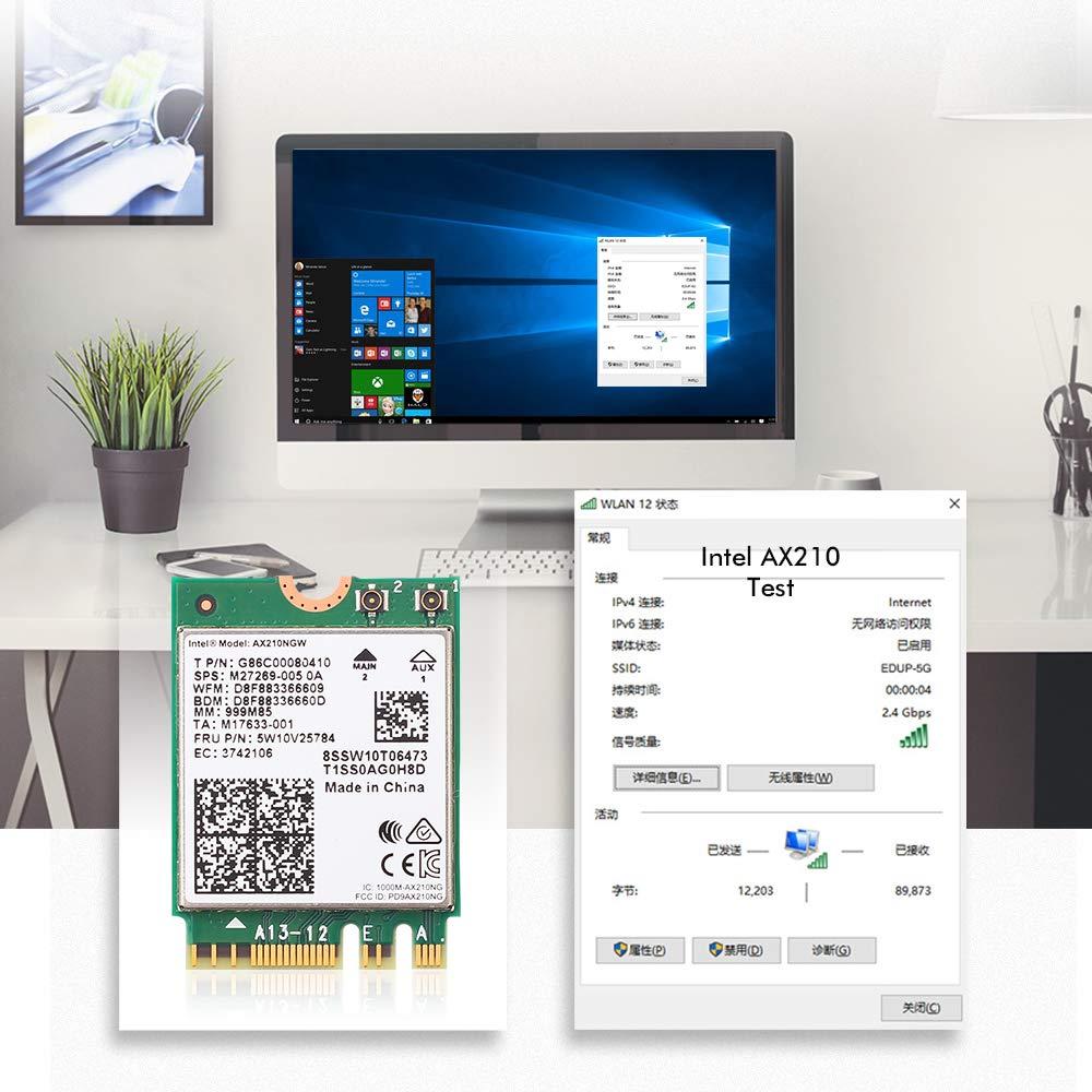 FocusFoto FocusFoto AX210NGW Dual Band WiFi Card 6E Intel NGFF 802.11AX 3000Mbps 2.4Ghz/5Ghz Wi-Fi Card with Bluetooth 5.2 for Laptop PC