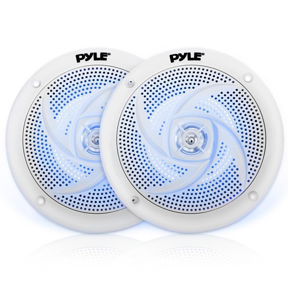 Pyle Pyle Low-Profile Waterproof Marine Speakers (6.5 Inch, 240W) and Pyle Marine Speakers (4 Inch, 100W) with LED Lights