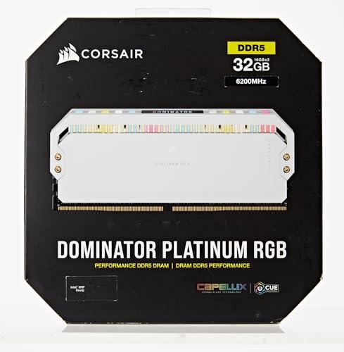 Corsair CORSAIR DOMINATOR PLATINUM RGB DDR5 RAM 32GB (2x16GB) 6200MHz CL36 Intel XMP iCUE Compatible Computer Memory - White (CMT32GX5M2X6200C36W)