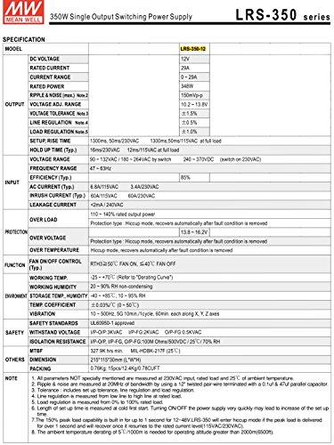 HAISHI LED MeanWell Compact Design, 12VDC Switching Power Supply, Active Cooling, LRS-350-12, 110VAC / 220VAC Switchable (350 Watt)
